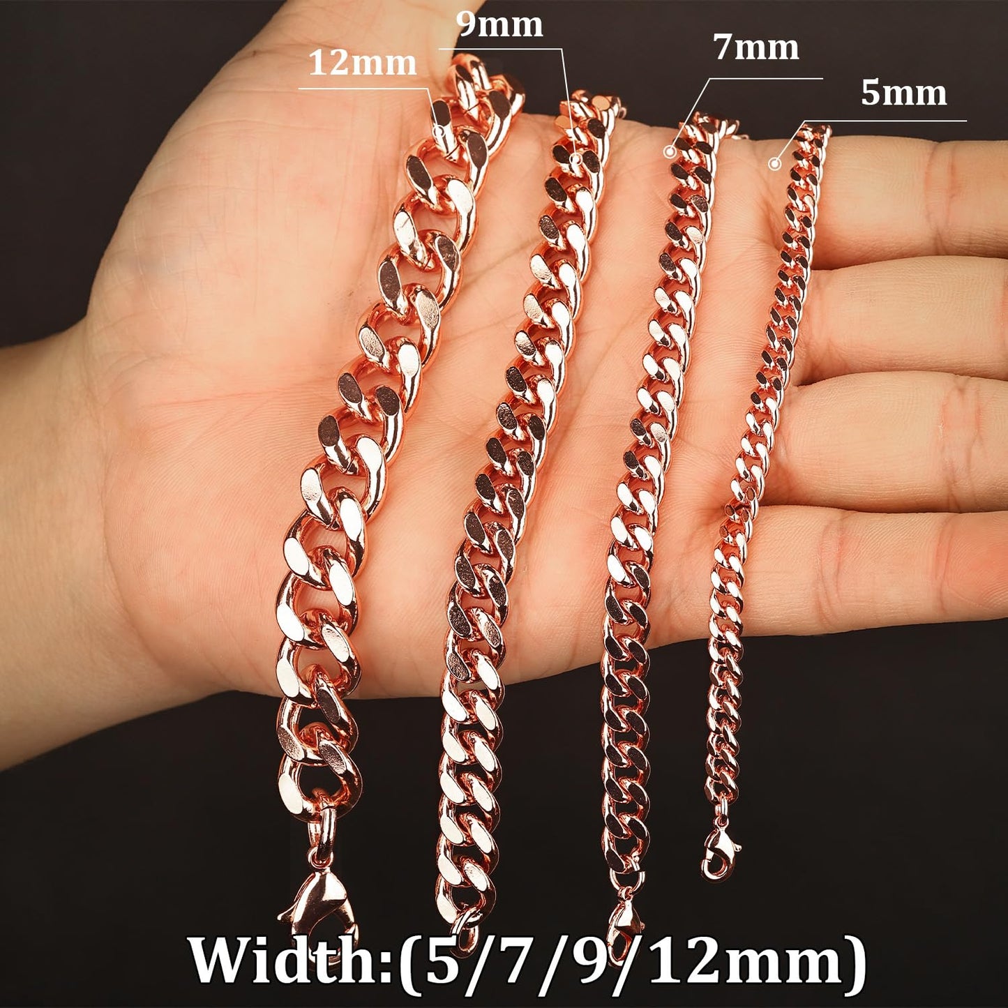 Heavenly Metals Copper Bracelet for Men & Women – 99.9% Pure Copper Cuban Link Chain – 5mm, 7mm, 9mm, 12mm Width – 6.5" to 9" Length – Gift Box Included – USA Brand
