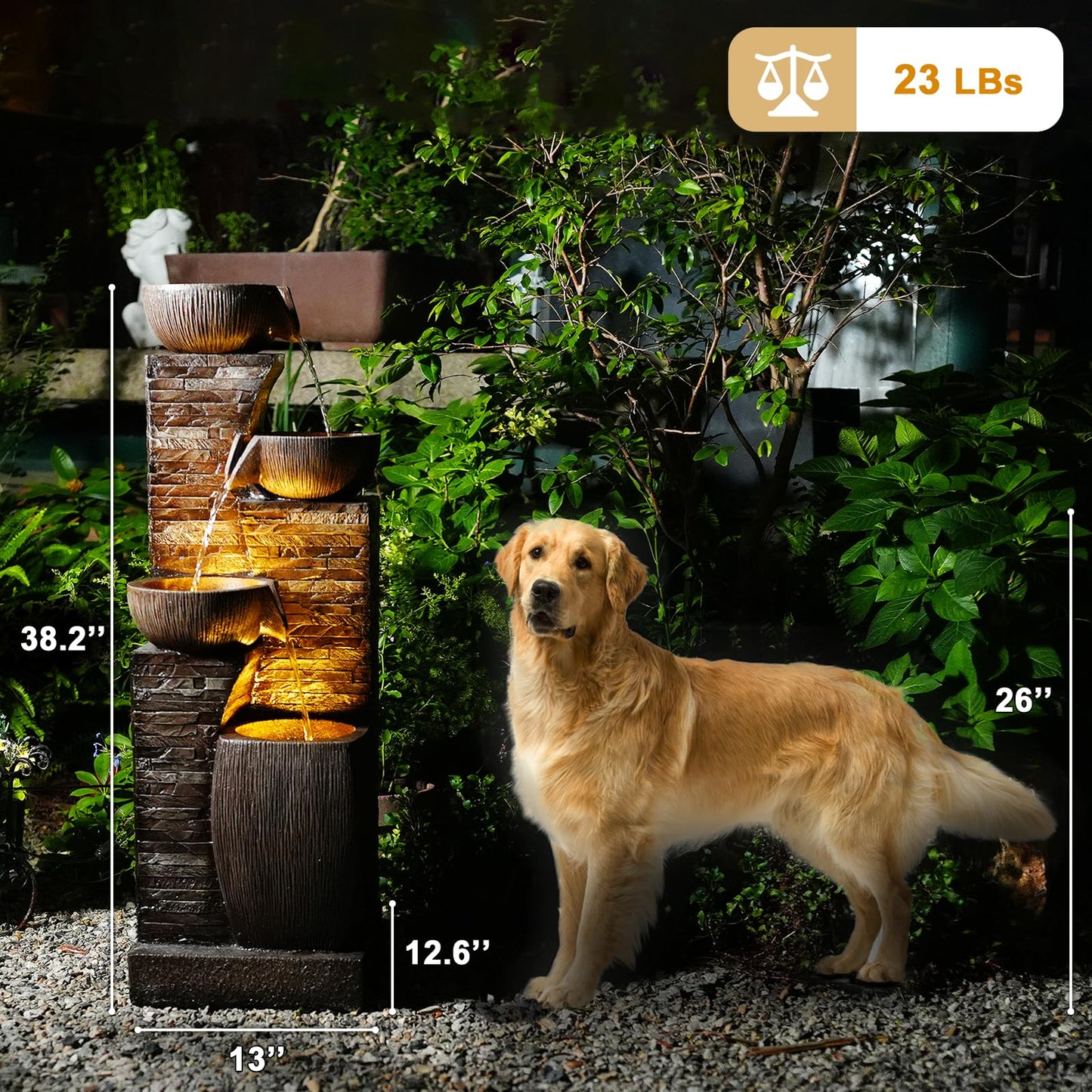 KAISOKU 38.2" Tall Outdoor Water Fountain,Stone Texture Modern 4 Tiers Cascading Bowls Garden Fountains Outdoor,Suit for Patio, Deck, Porch, Lawns, Backyard and Home Art Decor