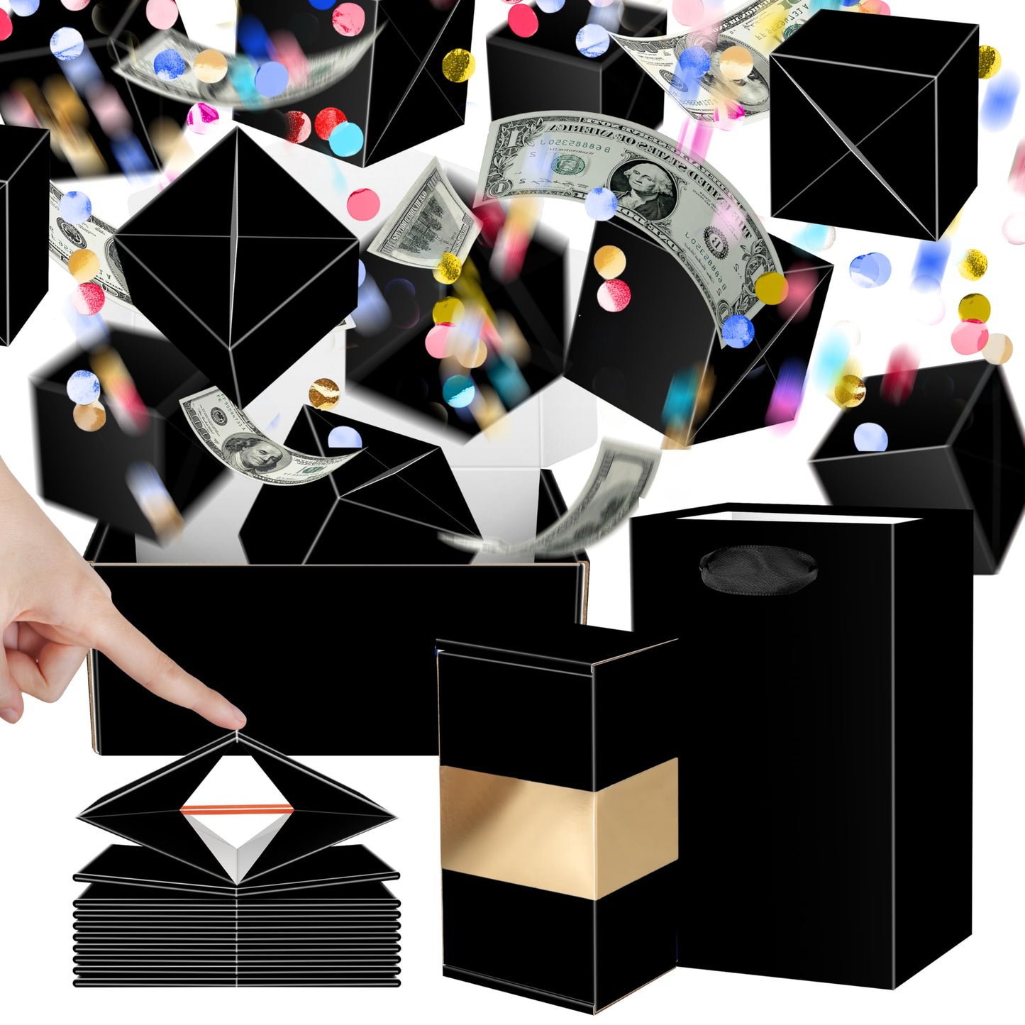 ysmile Surprise Box Gift Box for Cash Gift, DIY Explosion Money Box for Boy Girl Men Women Birthday Anniversary Pop Up - Black