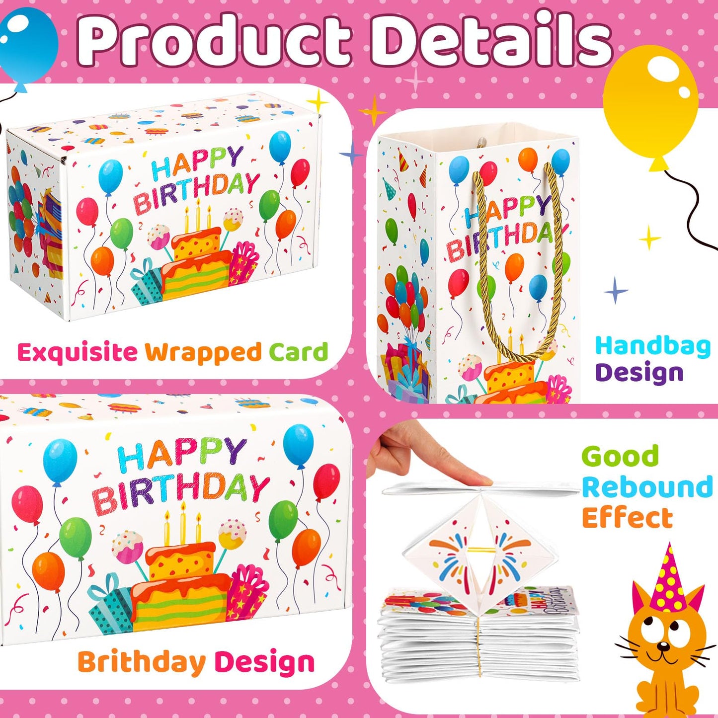 Tenceur 14 Pcs Happy Birthday Exploding Gift Box Set 12 Bounces Boy or Girl Folding Bouncing Gift Box Funny Pop out Money Cash Explosion Gift Box for Women Men Kids Birthday Party Gifts Favors