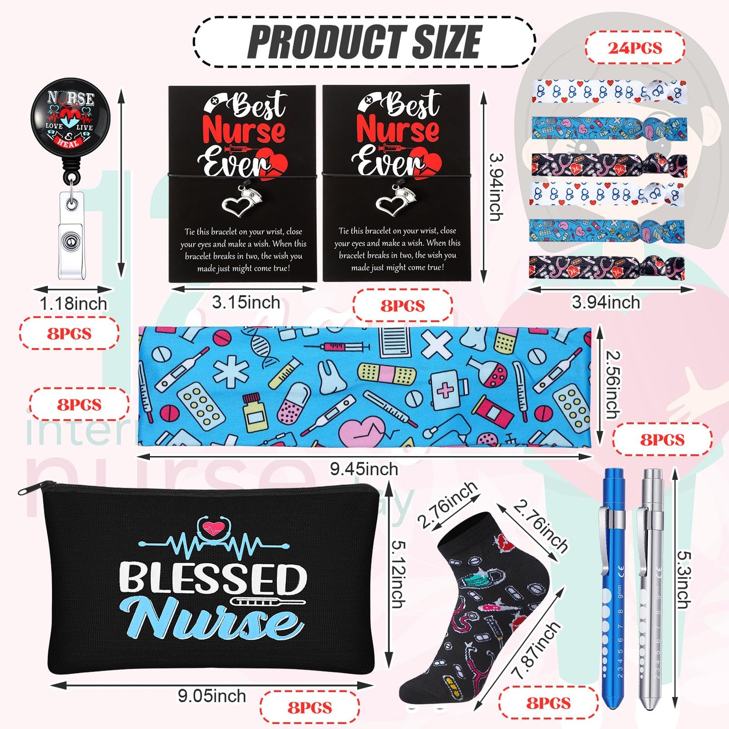 72 Pcs Nurse Week Gifts Bulk 2026,Nurses Appreciation Gift Set for Women Socks Makeup Bag Penlight Badge Reels Headband Bracelet Hair Rope for Graduation Gratitude Employees Doctor Hospital Staff Team