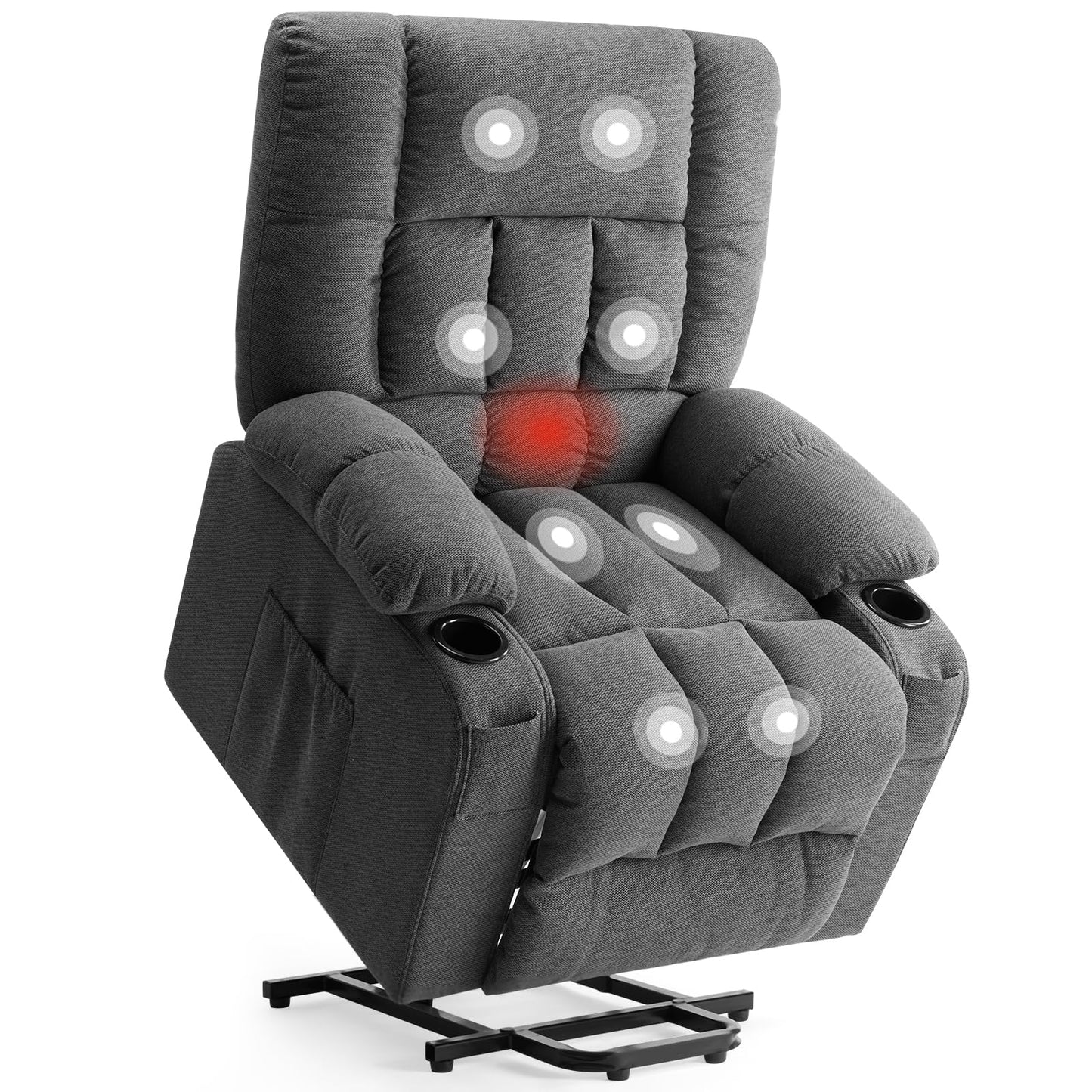 DUMOS Power Lift Recliner Chair with Vibration Massage and Heat for Elderly, Ergonomic Overstuffed Breathable Fabric Reclining Chair with 3 Pockets, Remote Control, Living Room, Bedroom, Grey