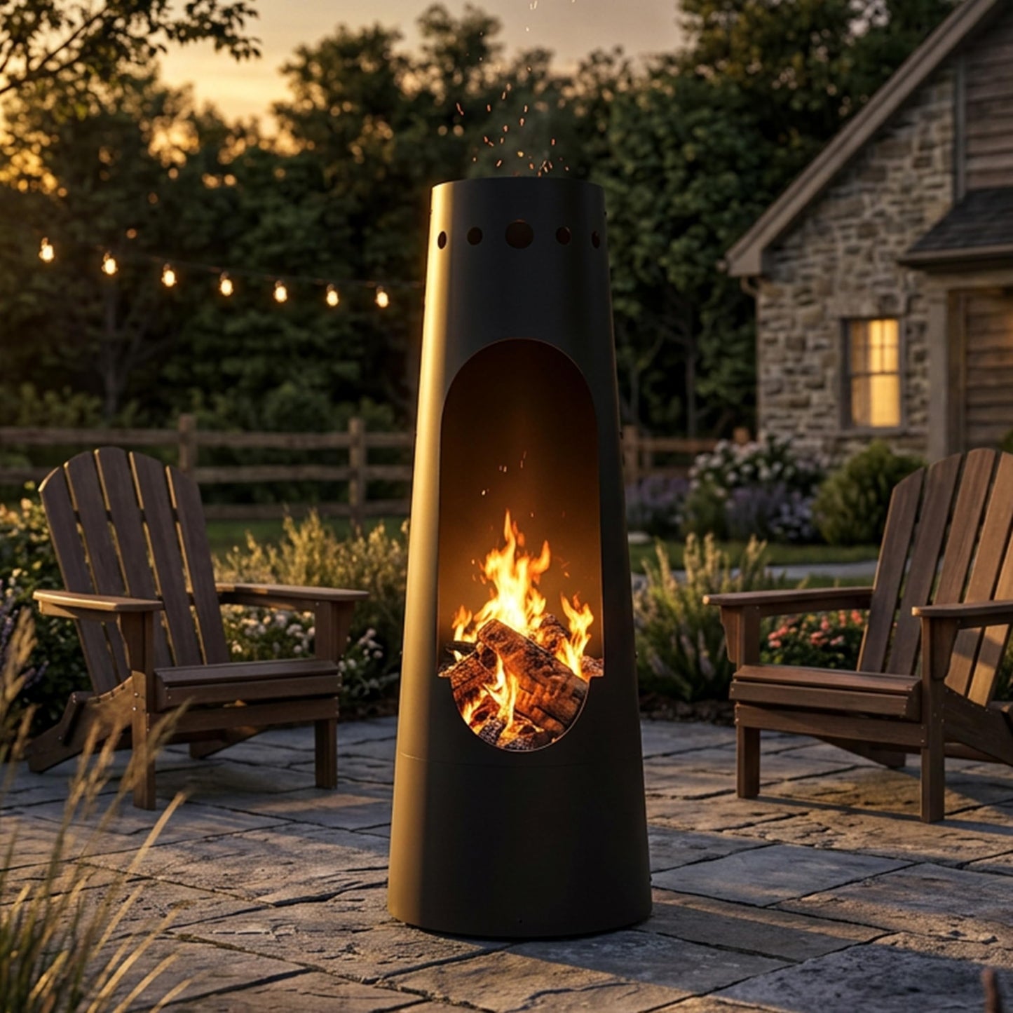 Sunnydaze Santa Fe 50-Inch Chiminea Outdoor Fire Pit - Wood-Burning Chiminea Outdoor Fireplace with Wood Grate - Black