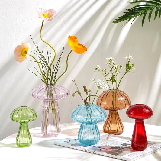 Mushroom Glass Propagation Station for Plants: Set of 5 Colored Vases Terrarium Kit for Home Office Indoor Hydroponics Decor - Birthday Gifts for Women Mom Grandma