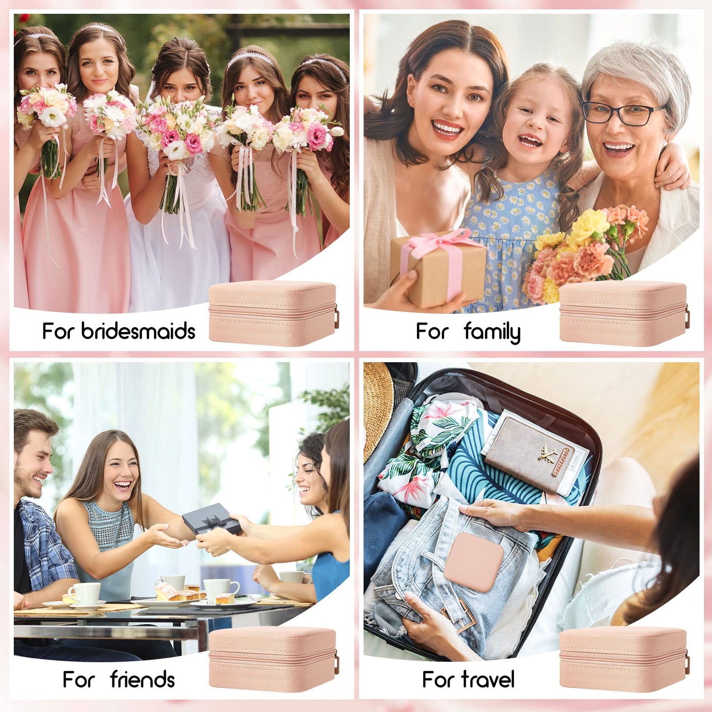 Taiyin 6 Pcs Travel Jewelry Case, Valentines Day Gifts for Her- Small Jewelry Organizer Box Bridesmaid Gifts for Women Girls (Pink)