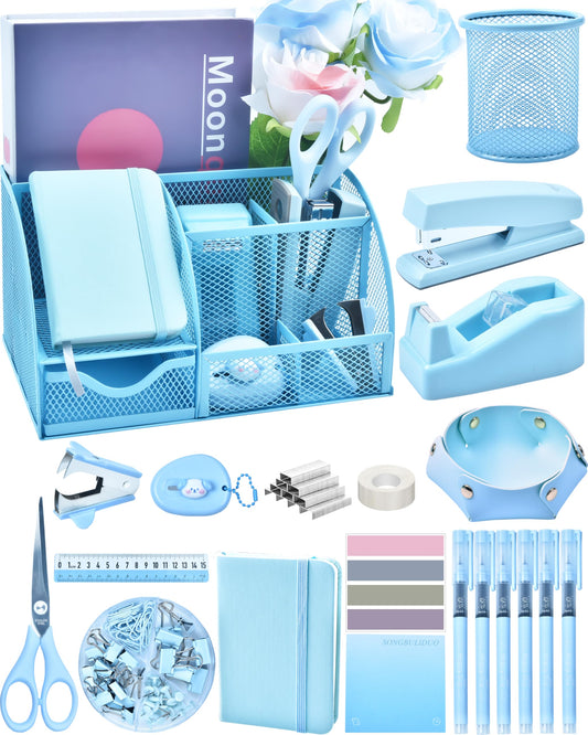 Purple Desk Accessories, 26Pcs Set Office Supplies and Desk Organizers, with Tape Dispenser, Stapler, Staple Remover, More