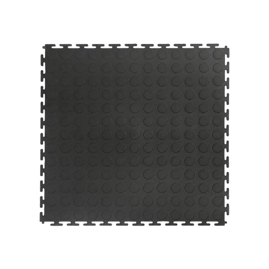 VersaTex Garage Floor 18 x 18 inch Square Plastic Raised Coin Interlocking Floor Tiles for Home Gym, Garage Flooring, Trade Show Flooring, Basement Tiles, 24 Pack (Black)
