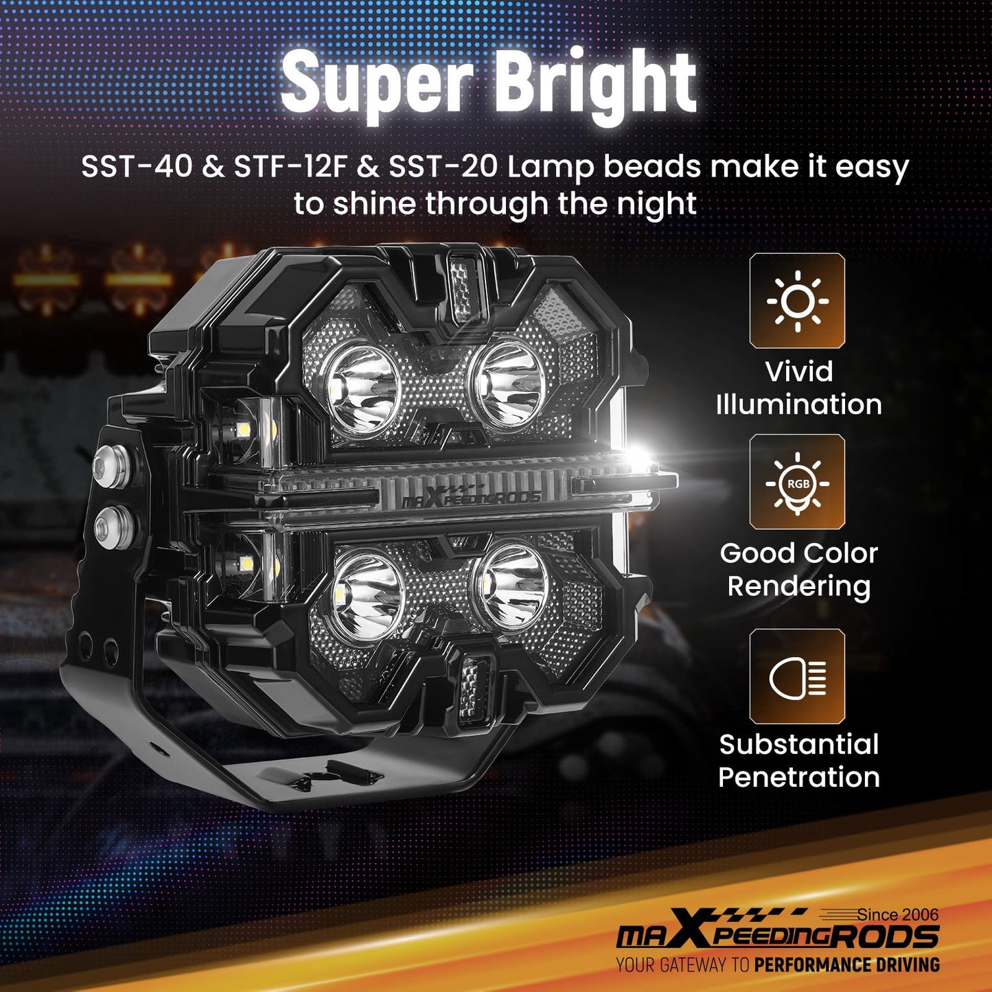 maXpeedingrods 5in 212W Off Road Lights Bar 25440LM, LED Spot with 7 RGB Colors for Ambient & Auto Shift Mode, 270°Side Shooter Ditch Lights, Fog Light for Jeep SUV Pickup UTV ATV with Black Covers