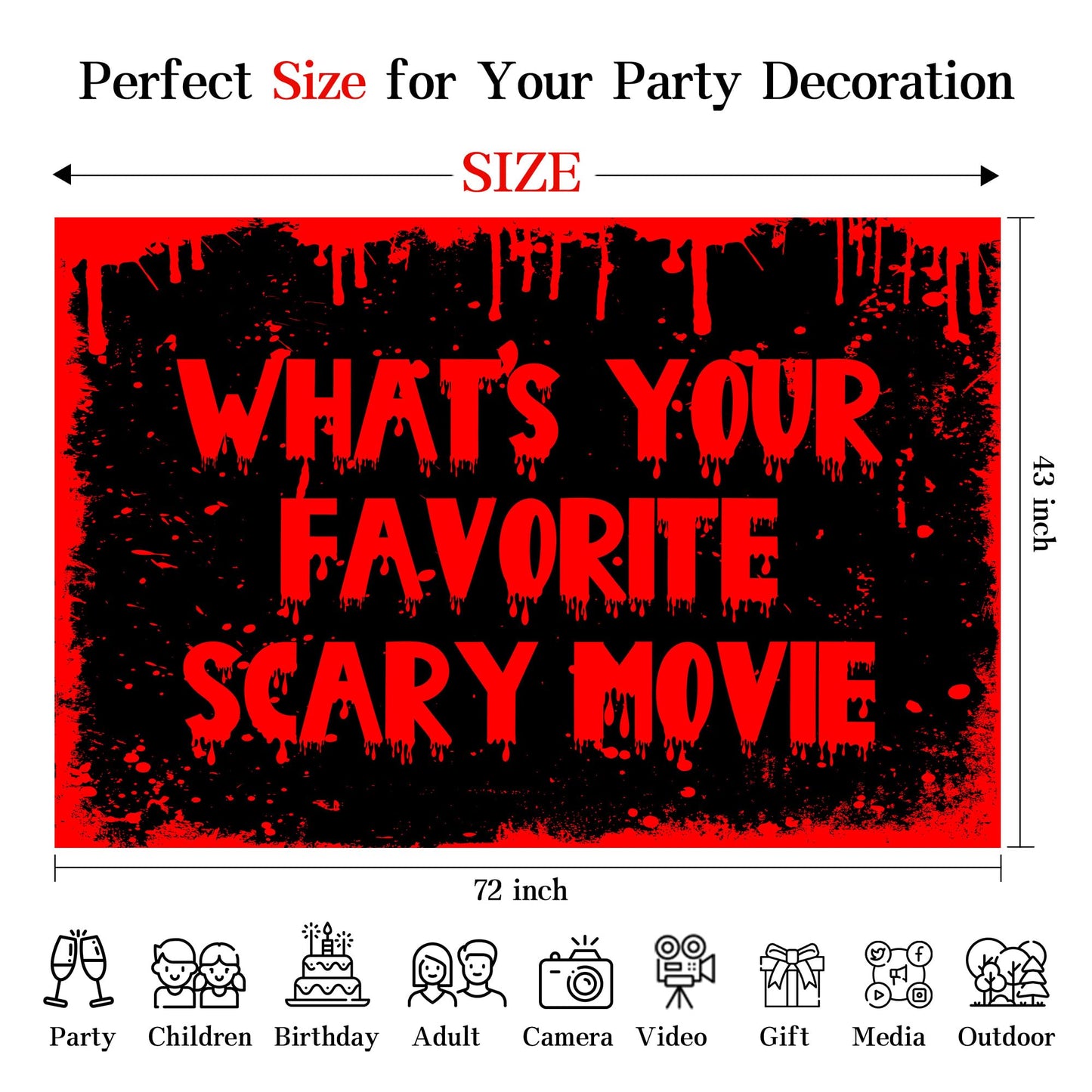Scary Movie Backdrop Banner What's Your Favorite Scary Movie Horror Theme Decor for Scary Party Movie Night Party Halloween Costume Party Decorations Supplies 72x43in