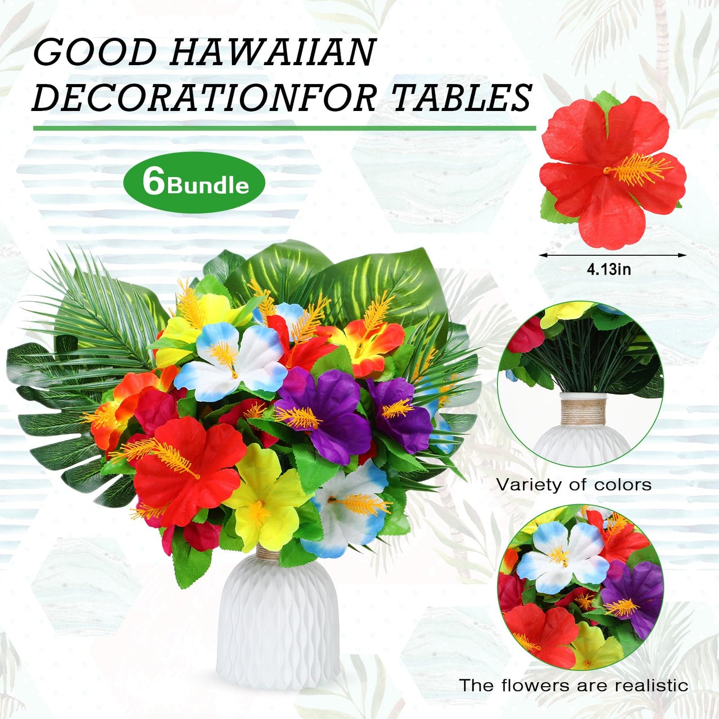 Hotop 24 Pcs Hawaiian Flower Centerpieces for Tables Artificial Palm Leaves Fake Hibiscus Flowers Tropical Party Decorations Supplies for Luau Safari Jungle Beach BBQ Theme Party Birthday Table Decor