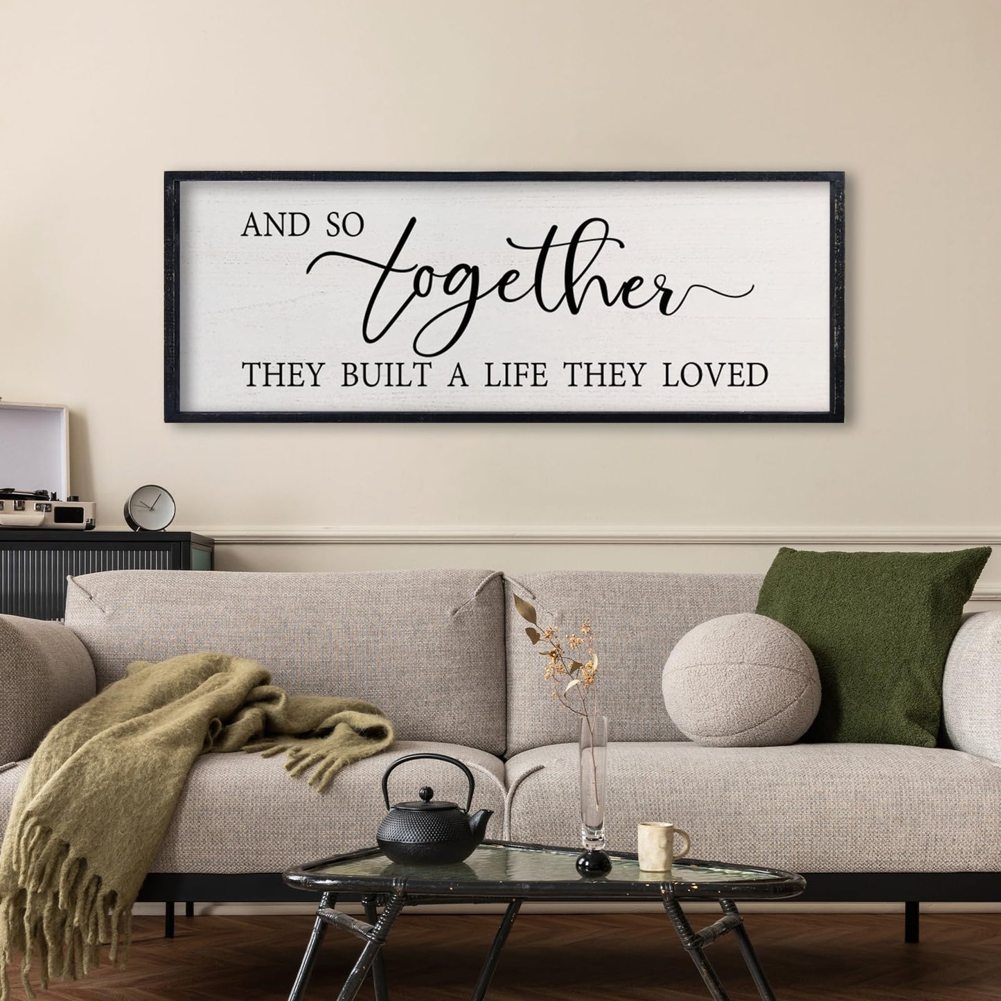 comurdyo Love Quote Wall Art And So Together They Built A Life They Loved Sign 32×12 Inch for Master Bedroom Over the Bed Living Room Farmhouse Rustic Wood Framed Wall Hanging Decor (Black)