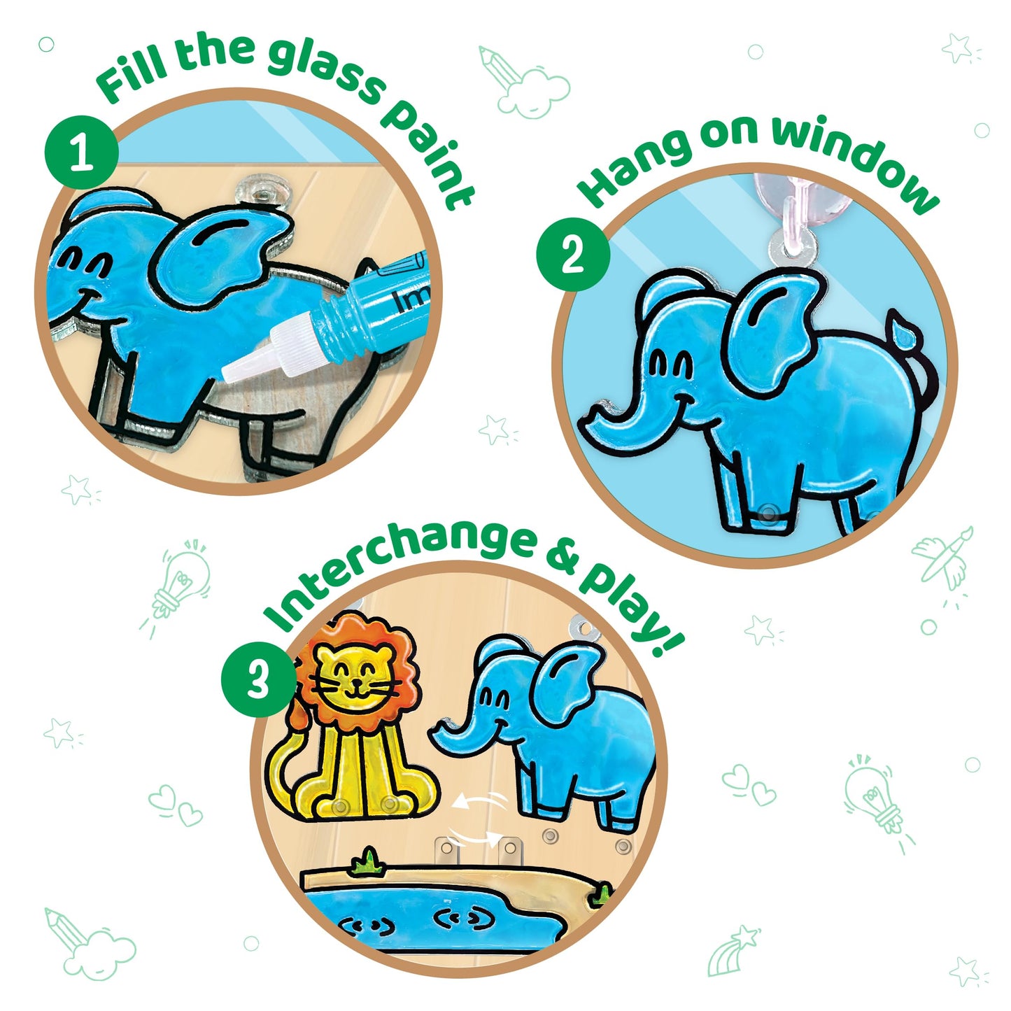 Imagimake Window Art Jungle | 16-Piece Glass Paint & Suncatcher Kit | Craft & Discover Animals | Art Kit for Kids| 5 Year Old Boy Gifts | Birthday Gifts for Boys & Girls Ages 5,6,7,8,9,10,11,12