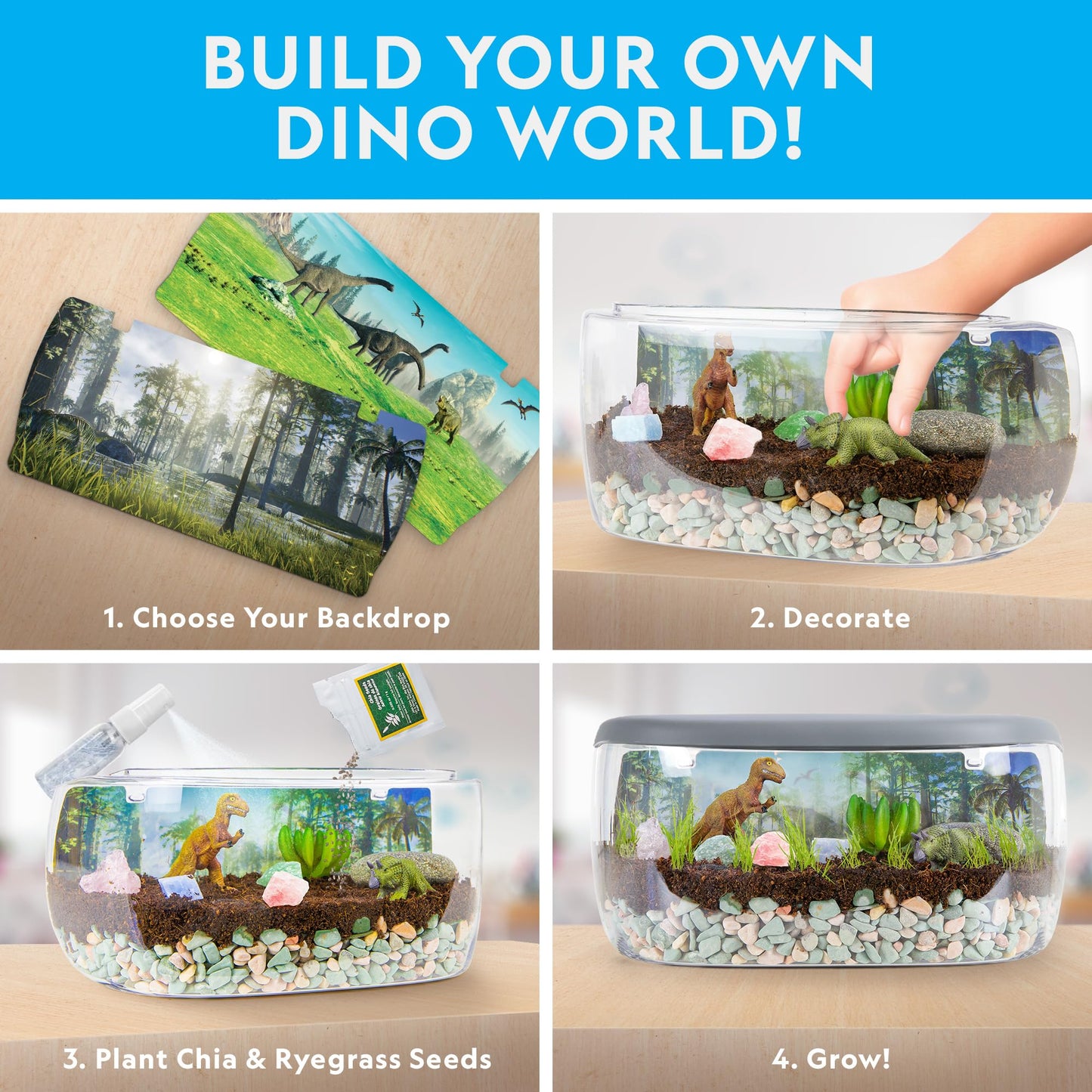 National Geographic Light Up Terrarium Kit for Kids - Build a Dinosaur Habitat with Real Plants & Gemstones, Science Kit, Dinosaur Toys for Kids (Amazon Exclusive)
