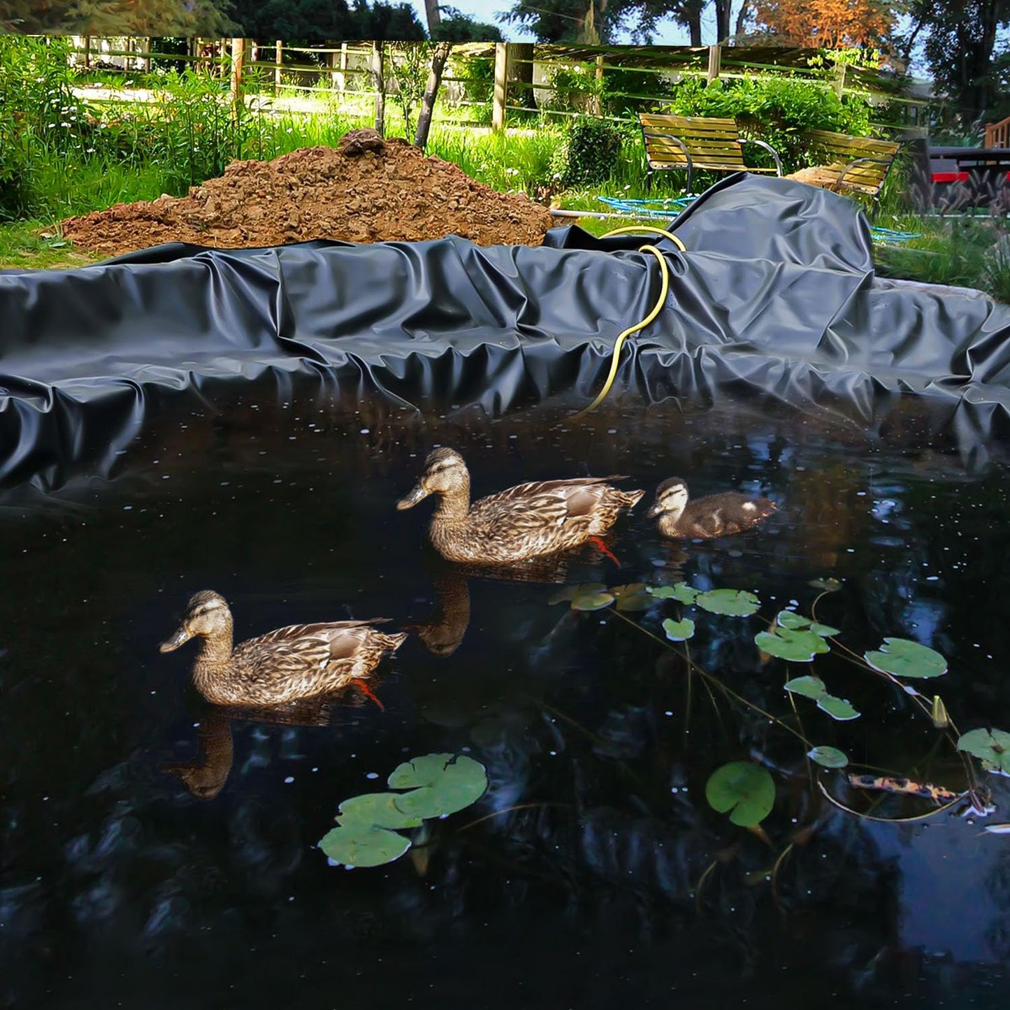 ALDMIO 10x15 ft Pond Liner, HDPE Thickness Fish Pond Liners for Outdoor Ponds, Ponds Liner for Waterfall, Fish or Koi, Streams Fountains