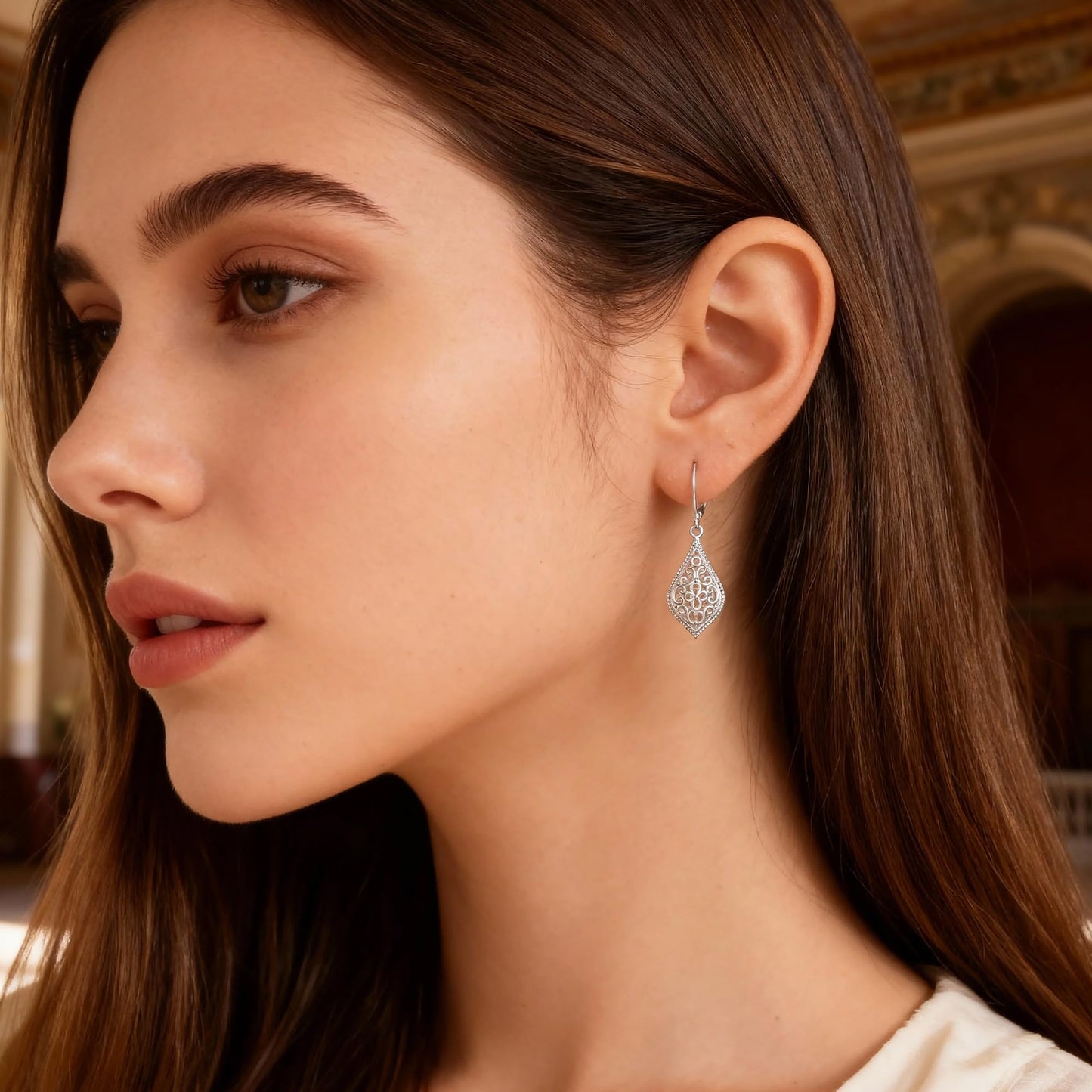 925 Sterling Silver Dangle Earrings for Women, Teardrop Filigree Dangling Leverback Earrings, Silver Waterdrop Hypoallergenic Dangly Drop Earings for Women Trendy Jewelry Gifts