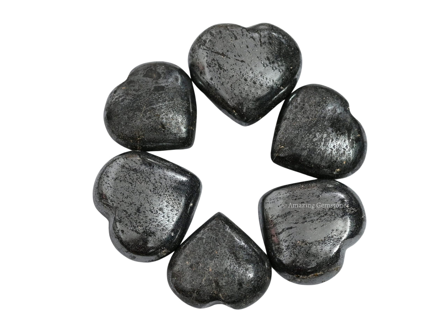 Amazing Gemstone Hematite Crystal Heart Palm Stone - Pocket Massage Worry Stone for Natural Body Chakra Balancing, Reiki Healing and Crystal Grid