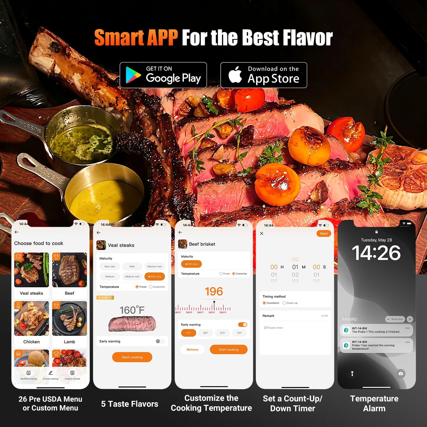 4-Probe WiFi Wireless Meat Thermometer with 360°Readable LCD Standalone Base, WiFi and Bluetooth 5.3 Unlimited Range, IPX8 Waterproof Food Kitchen Thermoemter for BBQ, Grill, Smoker, Oven, Rotisserie