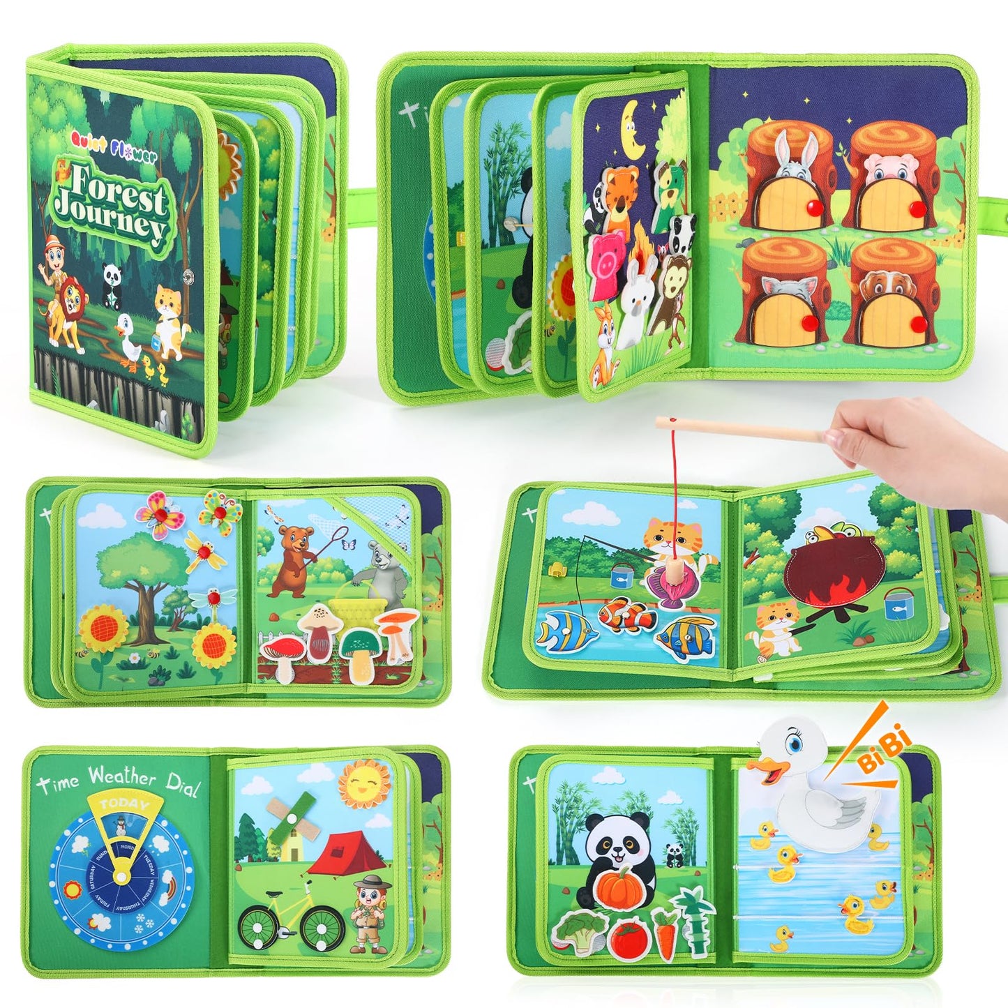 Busy Book for Toddlers 1-3, Montessori Toys Busy Board for 1 Year Old, Upgraded Composite Fabric Animal Forest Quiet Book with Fishing Game, Airplane Travel Essential Activities Birthday Gift Boy Girl