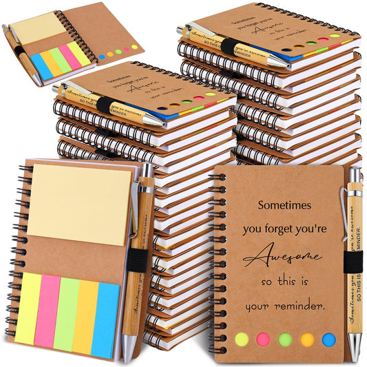 40 Sets Employee Appreciation Gifts Inspirational Spiral Notebooks with Sticky Notes Notepads Thank You Bamboo Ballpoint Pens Bulk for Coworker Nurse Teacher (SOMETIMES)