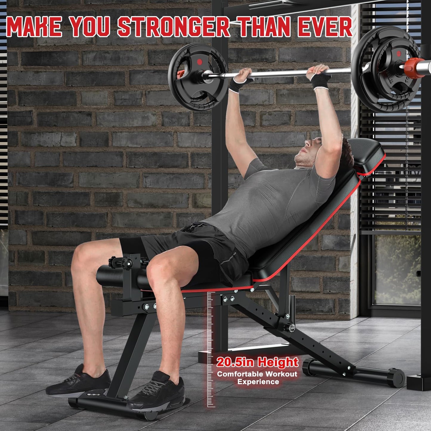 XDDIAS Workout Bench, Adjustable Weight Bench with Leg Extension and Leg Curl, Extended Headrest, 900LBS Preacher Curl Bench, Included 2 * 10LBS+2 * 25LBS Weight Plates