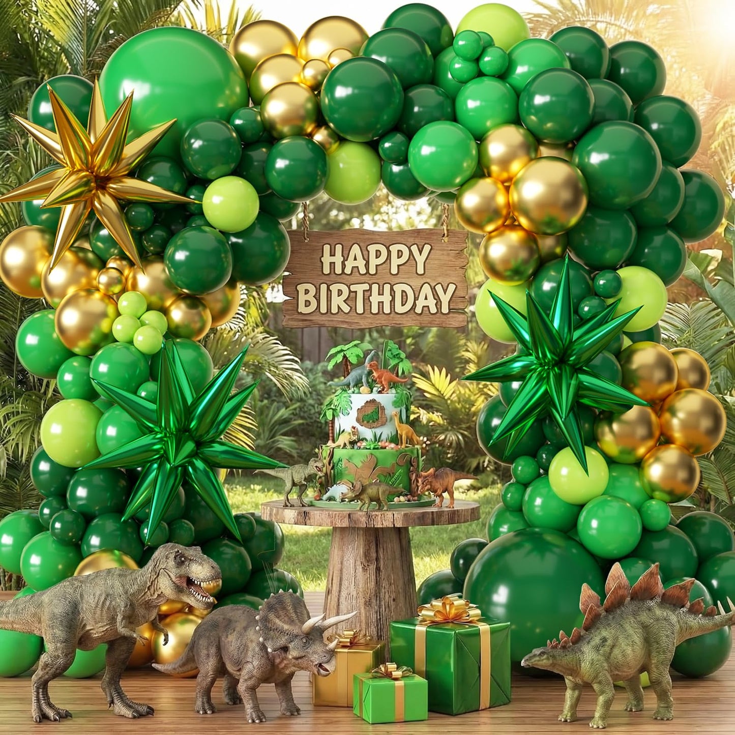 KARLURE Green and Gold Balloon Arch Kit with Stars, Emerald Green and Gold Party Decorations for 2026 Graduation Prom World Cup Birthday Baby Shower Dinosaur Jungle Party Supplies