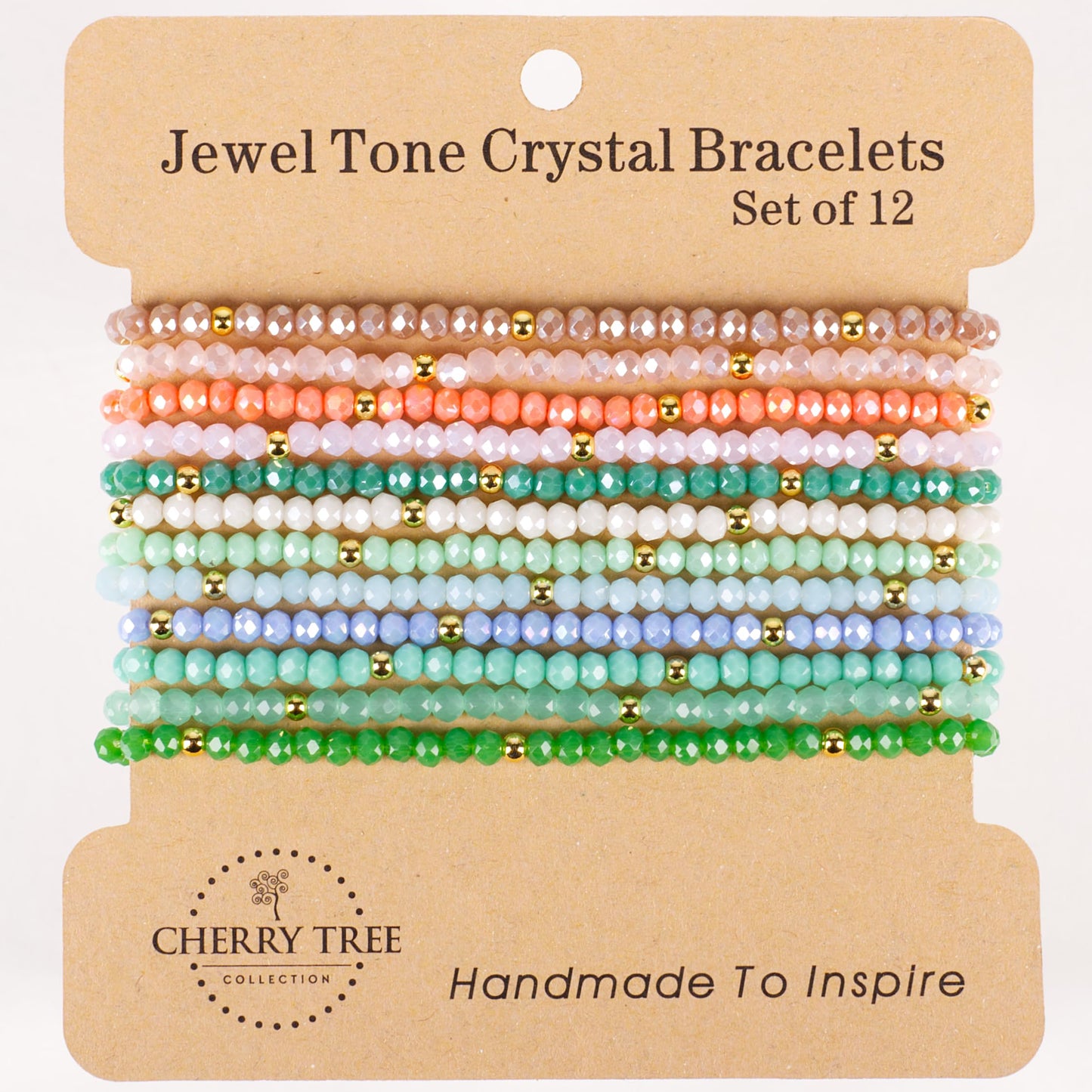 Cherry Tree Collection - Women Crystal Bracelets Set of 12 – Colorful Multi-Layer Stackable Crystal Bracelets for Women – 6.75" - 7" To Fit Most Wrists with 2x3mm Rondelle Beads -Women Jewelry