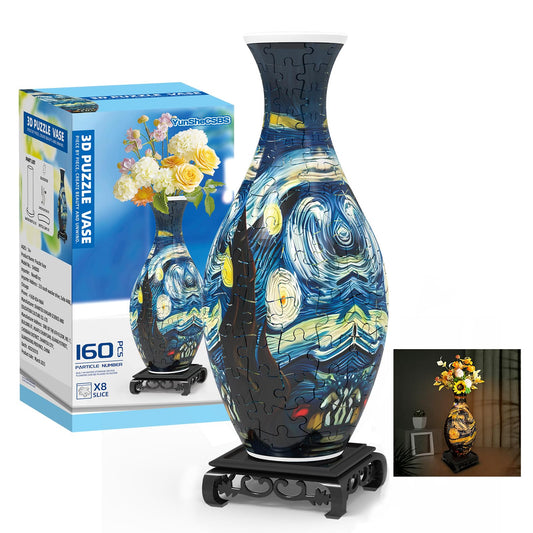 3D Puzzles Vase for Adults, Crafts for Adults, Gifts for Mom, 160 Pieces Plastic DIY Unique Flower Vase with LED Light House Warming Gift Birthday Gifts for Flower Arrangements and Home Decoration