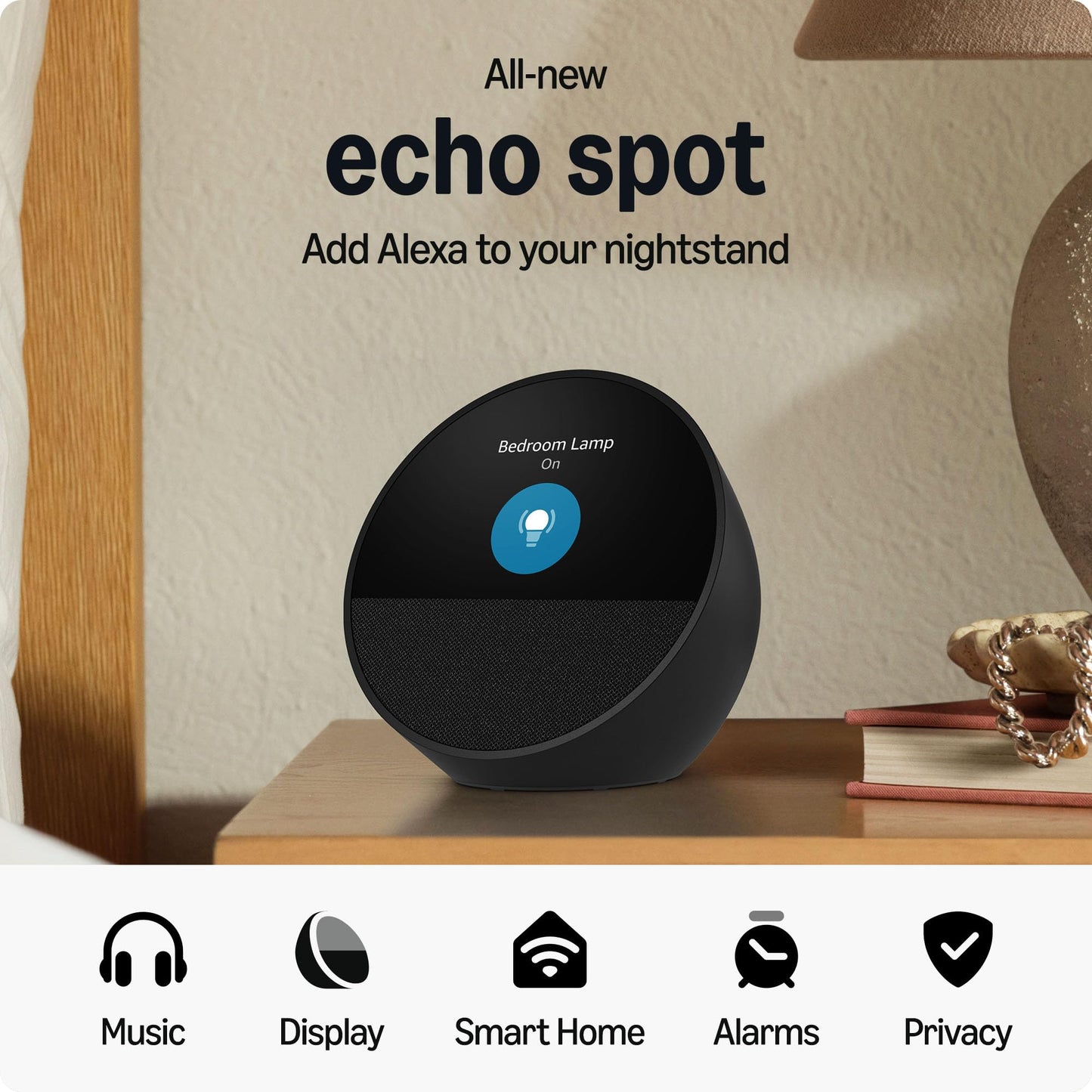 Echo Spot with Amazon Basics Smart Color Bulb