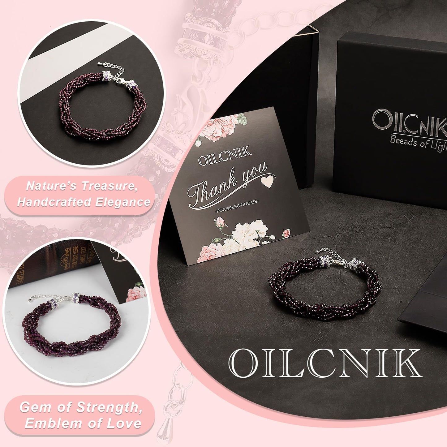 Oilcnik Purple Healing Crystal Charm Bracelet – Trendy Adjustable 7–10″ Dainty Jewelry, Perfect Friendship Bracelet & thoughtful gifts for women.
