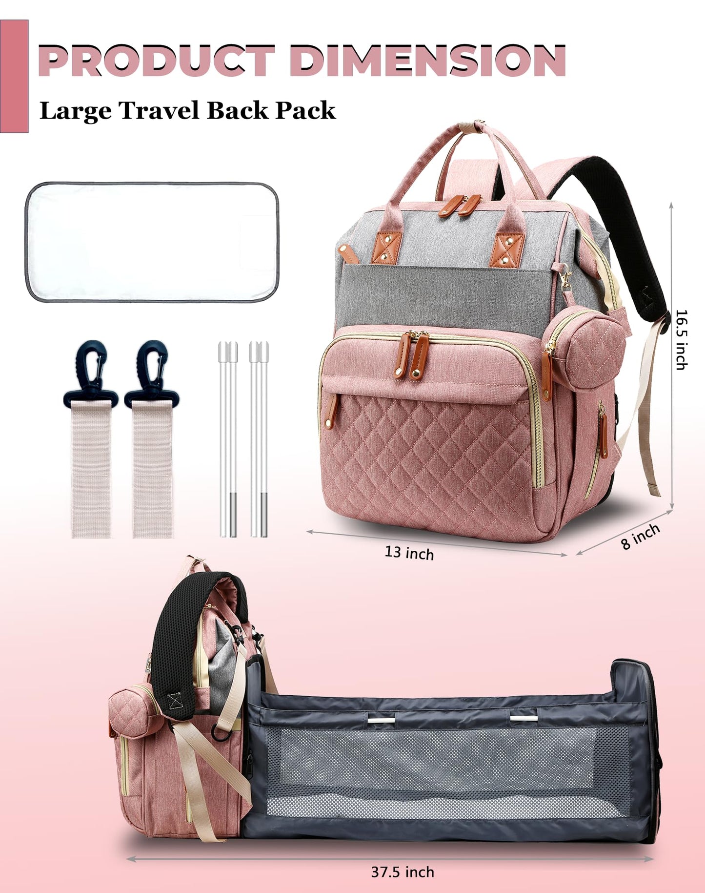 Lamroro Diaper Bag Backpack with Changing Station, Waterproof Large Capacity, Baby Bag for Mom & Dad, 18 Pockets+USB Port, Foldable Changing Pad, Travel Backpack for Newborn Essentials, Baby Gift