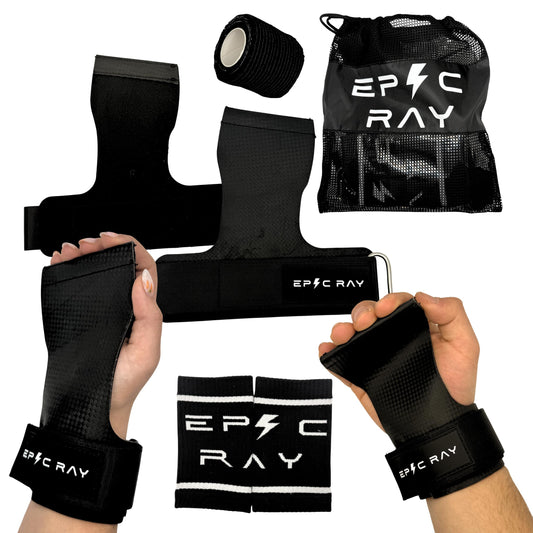 Carbon Microfiber Gymnastics Grips for Cross Training & Calisthenics – Hand Grips Kit with Wrist Wraps & Thumb Tape for Men and Women (M)