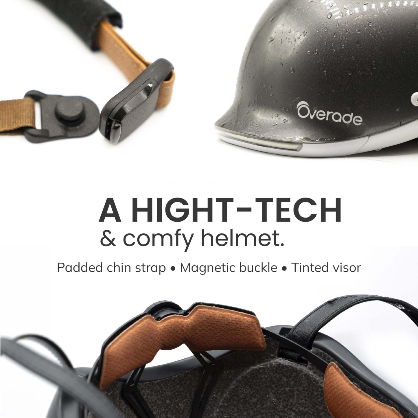 Overade Life Helmet for Bikes and e-Scooters, with Powerful Front/Rear Lighting - Flashing Function - One Size fits All (Pearl Grey)