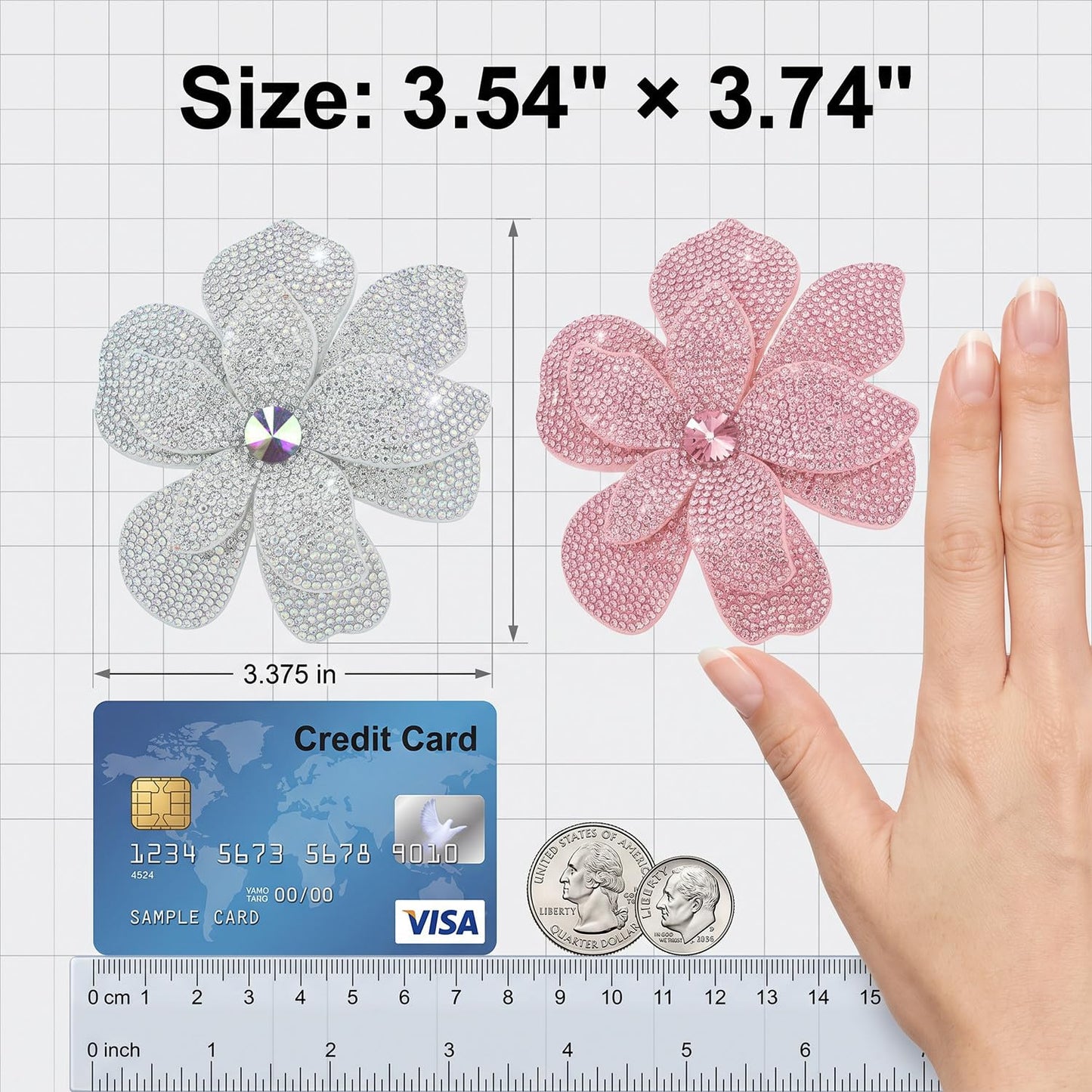 3.74 Inch Camellia Flower Hair Clips & Brooch Pins for Women | Crystal Camellia Hair Accessories, Hair Clip & Lapel Pin Design | Elegant Crystal Jewelry & Hair Accessories - (6-Pack)