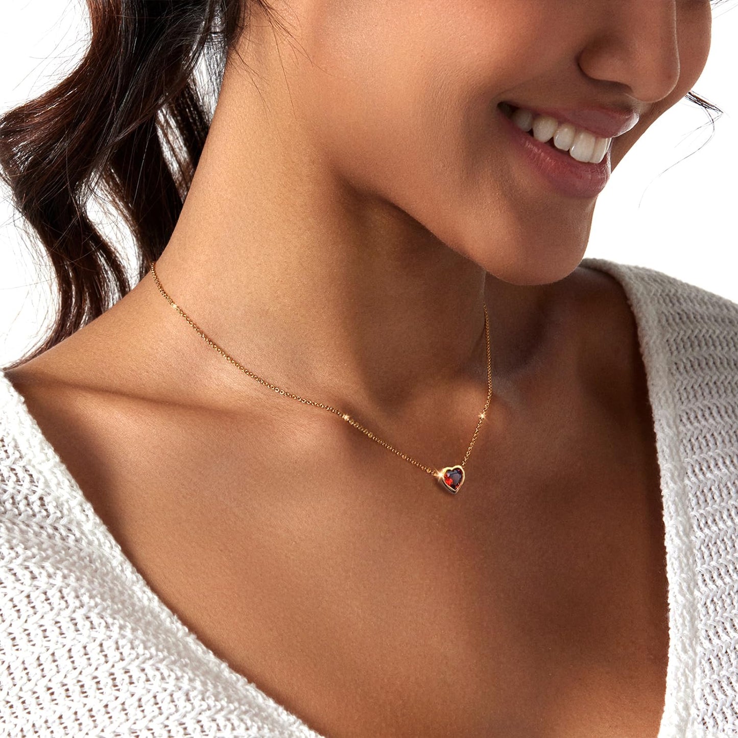 Zeffy Red Heart Necklace for Women, Tiny Red Crystal Heart Love Pendant Choker Necklace Dainty Birthstone Jewelry Anniversary Birthday Valentines Gifts