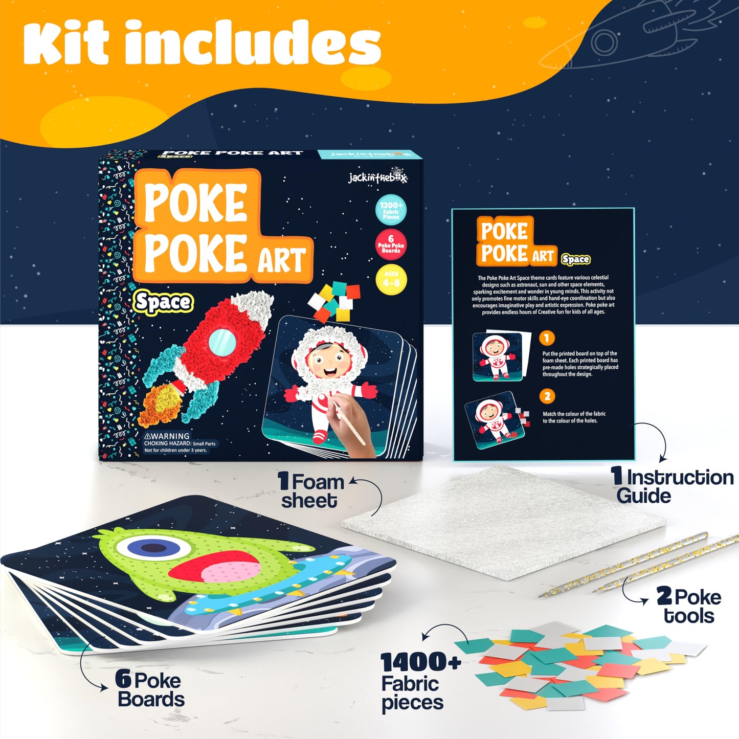 jackinthebox Poke Poke Art for Kids – Space Theme, Flower Pressing Kits, Mess-Free Fabric Art and Craft,Gift for Kids for Girls and Boys Ages 4 5 6 7 8