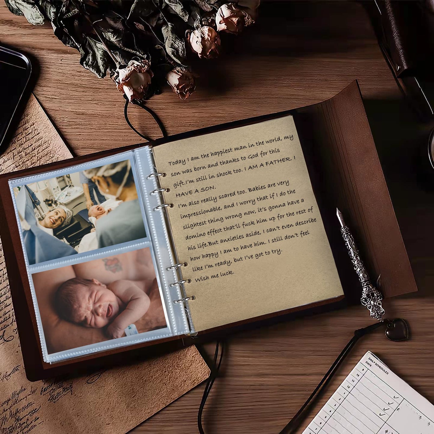 Photo Album 4x6 160 Photos, Leather Photo Albums with Writing Space With 30 Writing Paper, Travel Family Wedding Kids Graduation Ultrasound Baby Picture Album Scrapbook Photo Album
