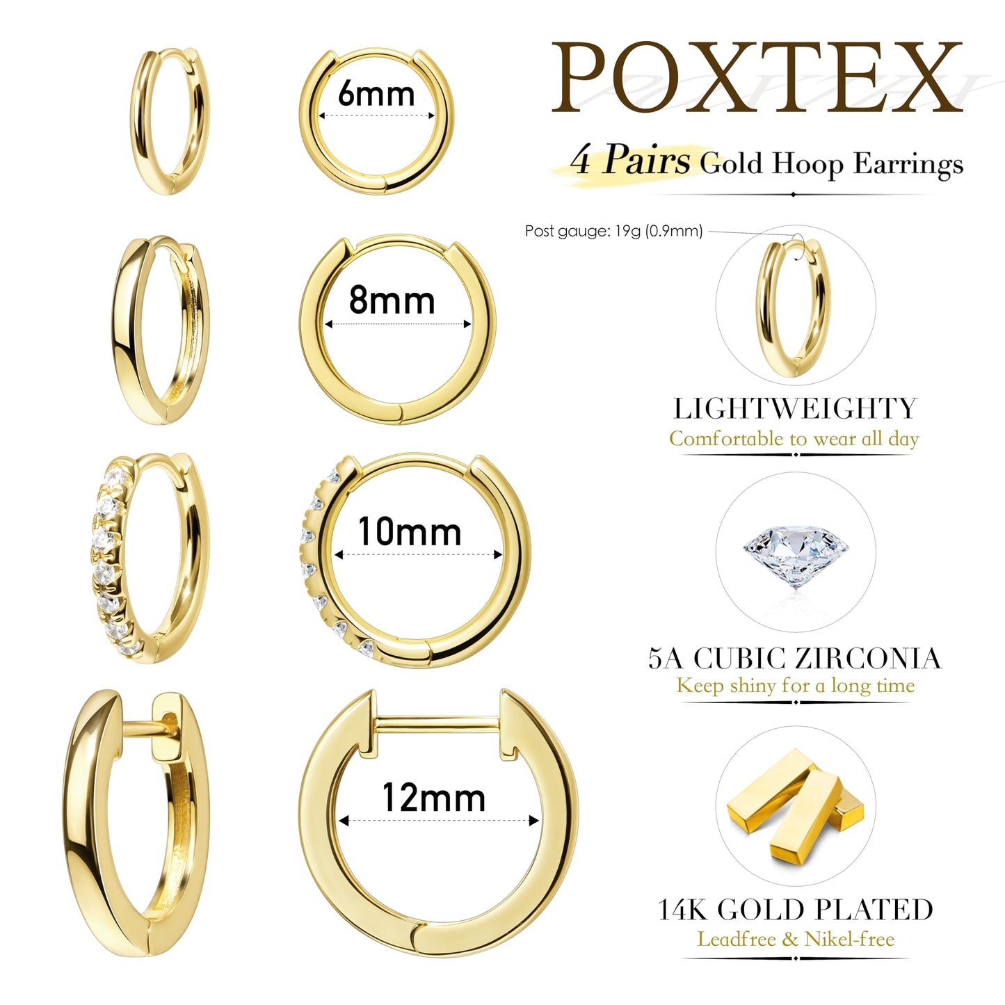 Gold Hoop Earrings for Women Trendy 14K Gold Plated Small Huggie Cartilage Hypoallergenic Earring Stacks for Sensitive Ears Helix Conch Tragus Hoop Earring Sets for Multiple Piercing Jewelry Gifts Clip On