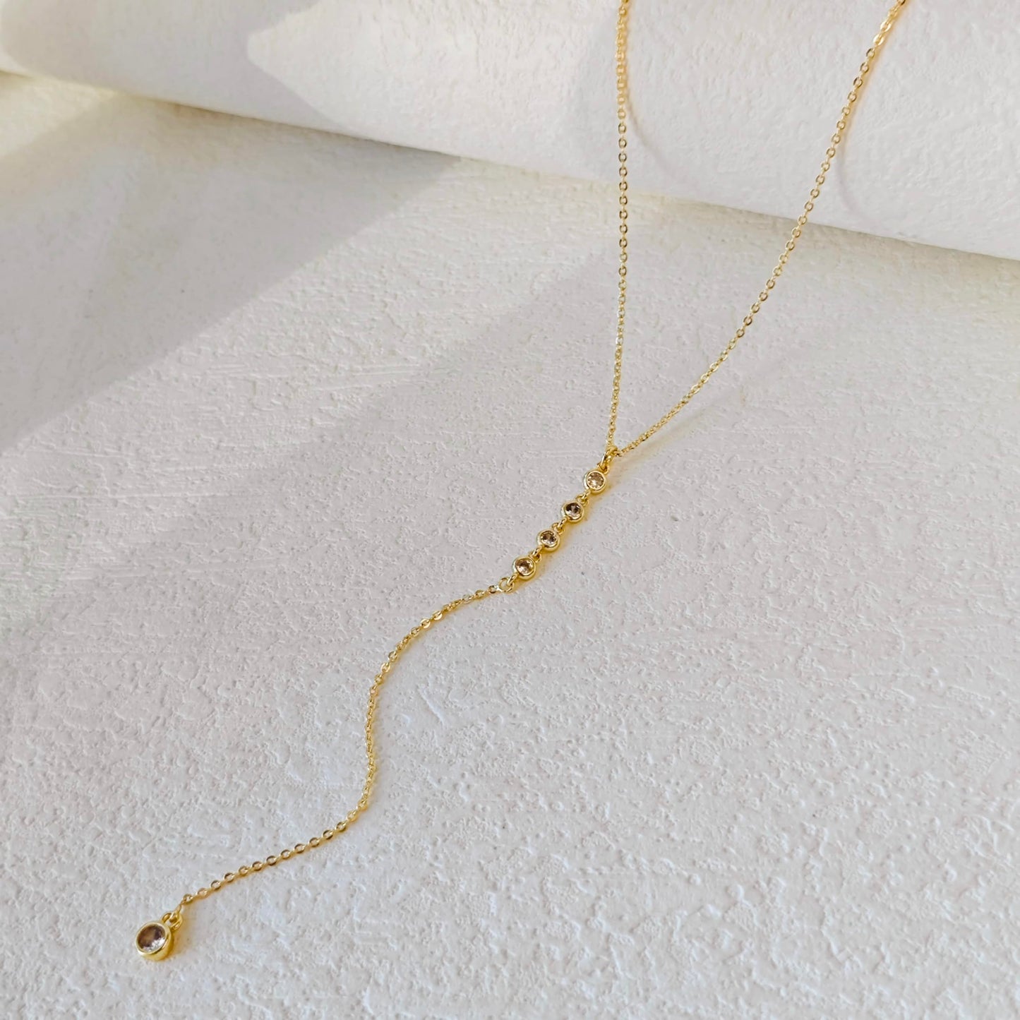 Luxval Long Gold Necklace for Women Trendy Dainty 14k Gold Plated Drop Lariat Necklace Simple CZ Y-Shaped Body Chain Wedding Prom Statement Necklace Jewelry Gifts