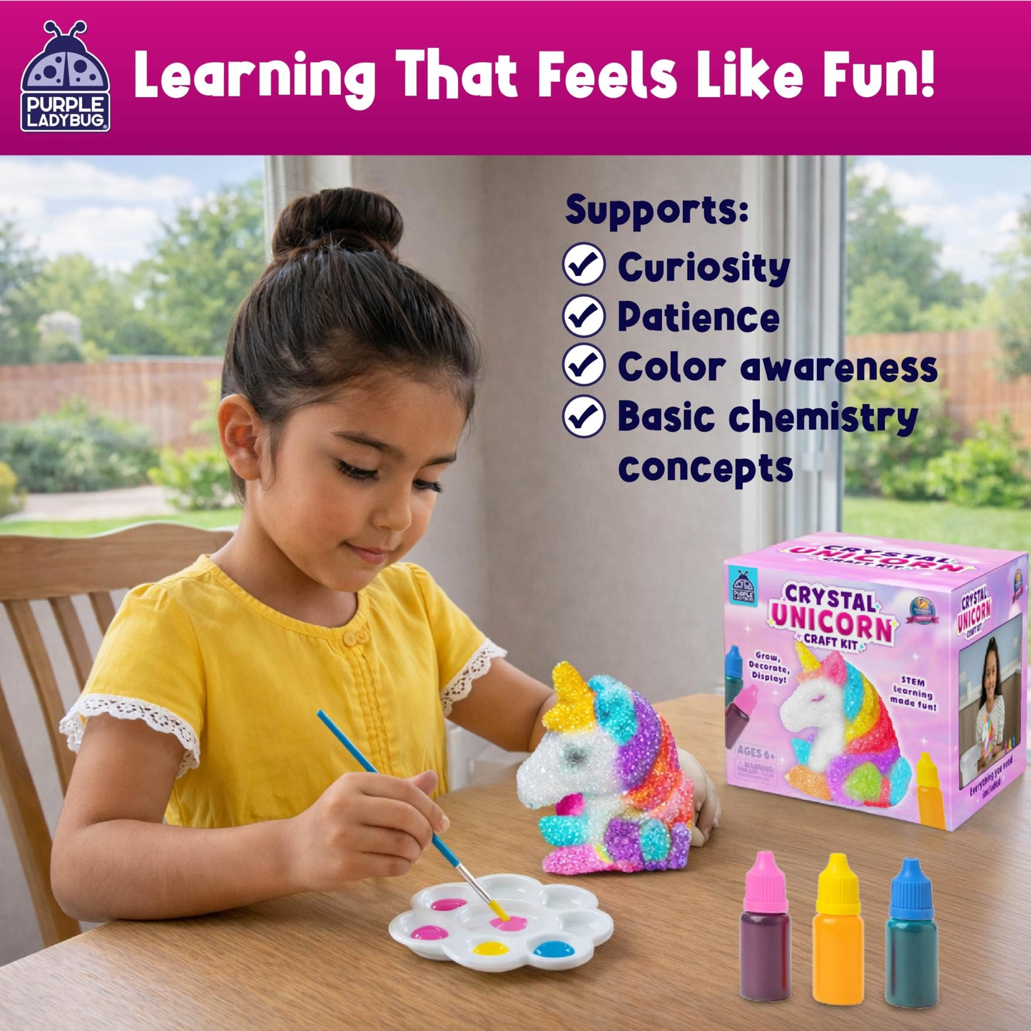 Crystal Growing Kit-Birthday Gifts for Kids Ages 4 5 6 7 8, Crystal Making Experiment for Girls, Grow Your Own Unicorn Crystal, STEM Kit for Girls, Fun Summer Vacation Science Activity for Kids