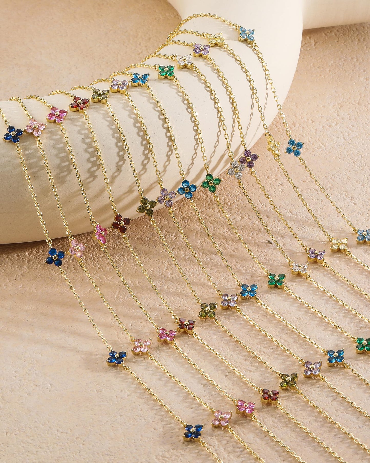 ZHESHY Birthstone Gold Necklace for Women Dainty Non Tarnish 14K Gold Plated Clover Necklaces Sapphire Blue CZ Station Choker Necklace Birthday Gifts Womens Gold Jewelry