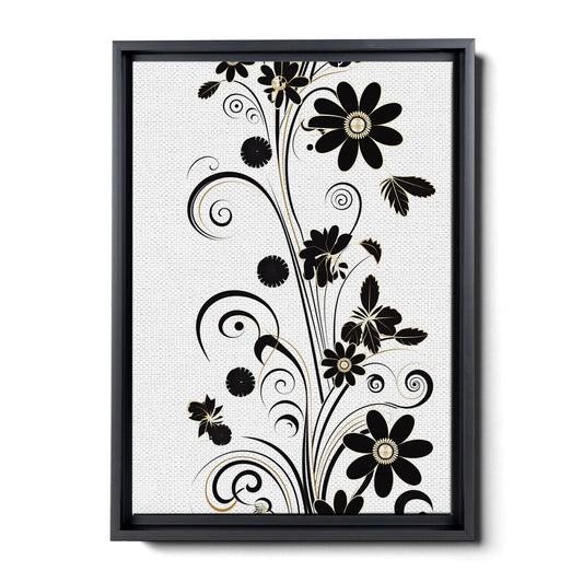 Scandinavian Folk Art, Black and Beige Abstract Botanical Wall Art for Scandinavian Home Decor
