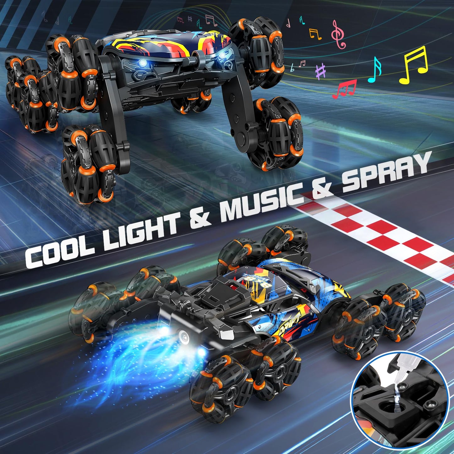 8 Wheels Hand Controlled RC Stunt Car Toys for Kids Ages 6 7 8-12 13 14 Year Old - 2.4Ghz Gesture Sensing Remote Control Cars for Boy Girl Birthday - Cool Spray & Lights & Music Climbing Stunt