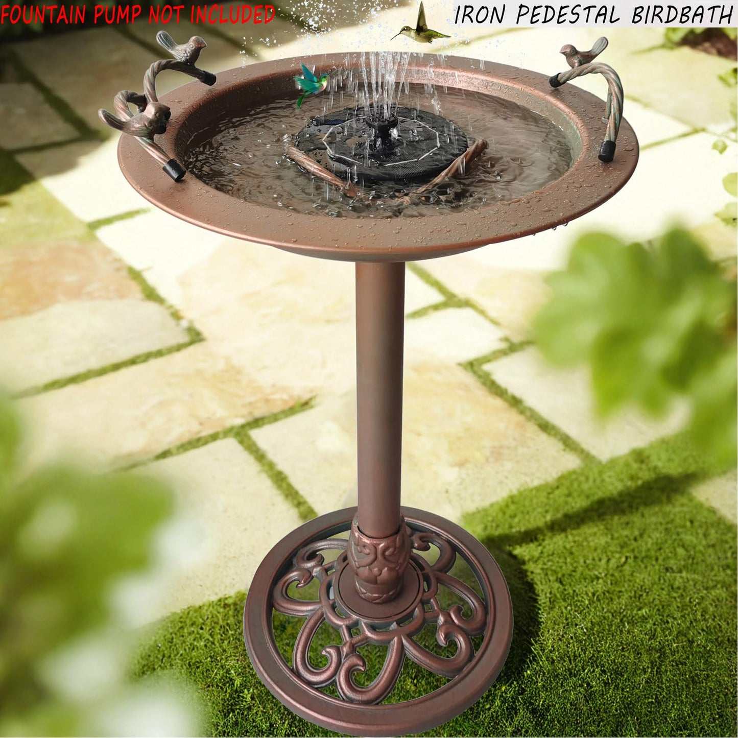 BSTGIFTS Metal Bird Bath - Iron Birdbath 28.5" H, Bird Bath for Water Fountain, Bird Feeder Bowl for Yard Patio Lawn Decor (Fountain Pump not Included)