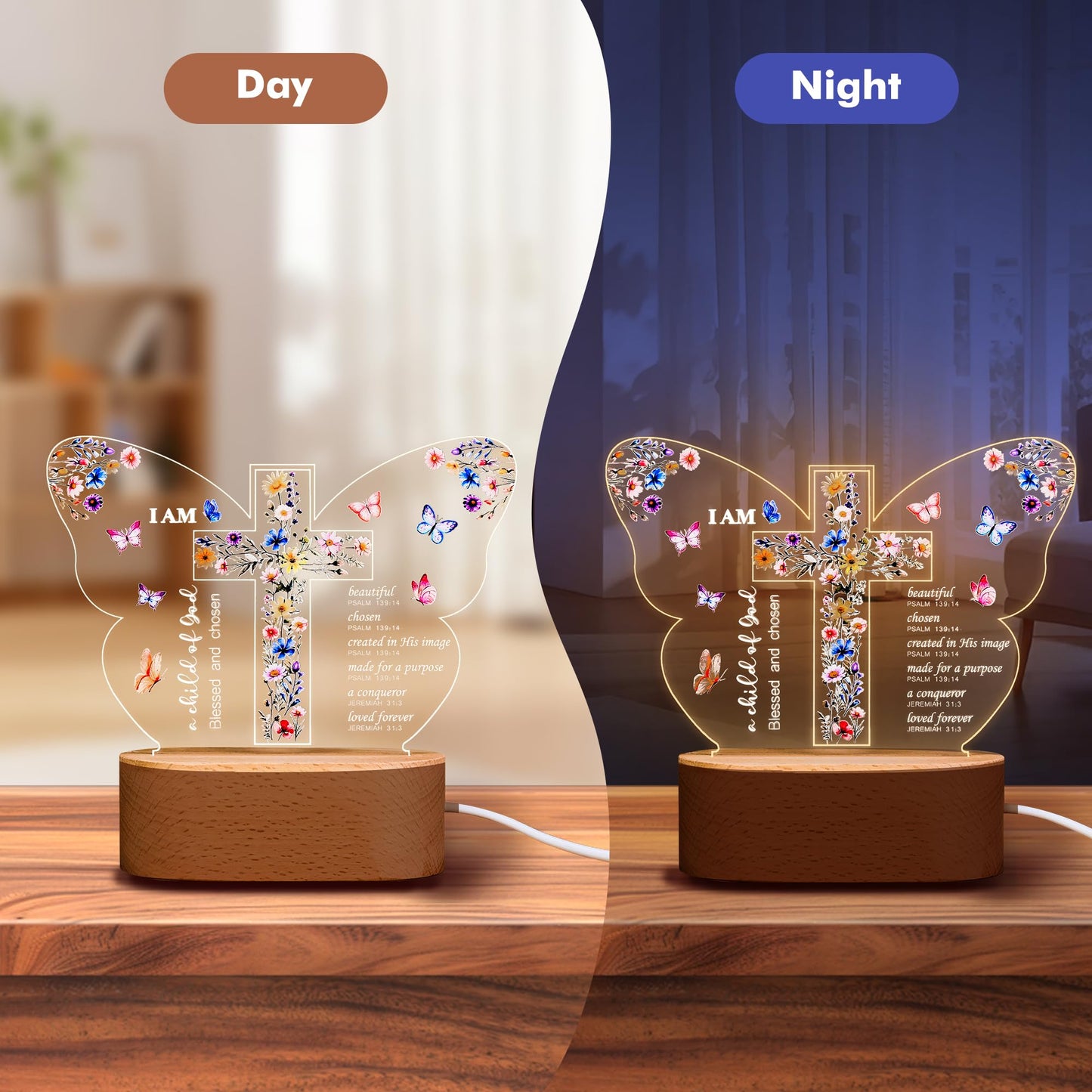 Baptism Gift for Girls Boys,Baby Shower Gifts,Butterfly Cross Night Light Gift for Baptism, Goddaughter, Godson, First Communion, Confirmation, Easter, Christmas | Christian Nursery Decor Gift