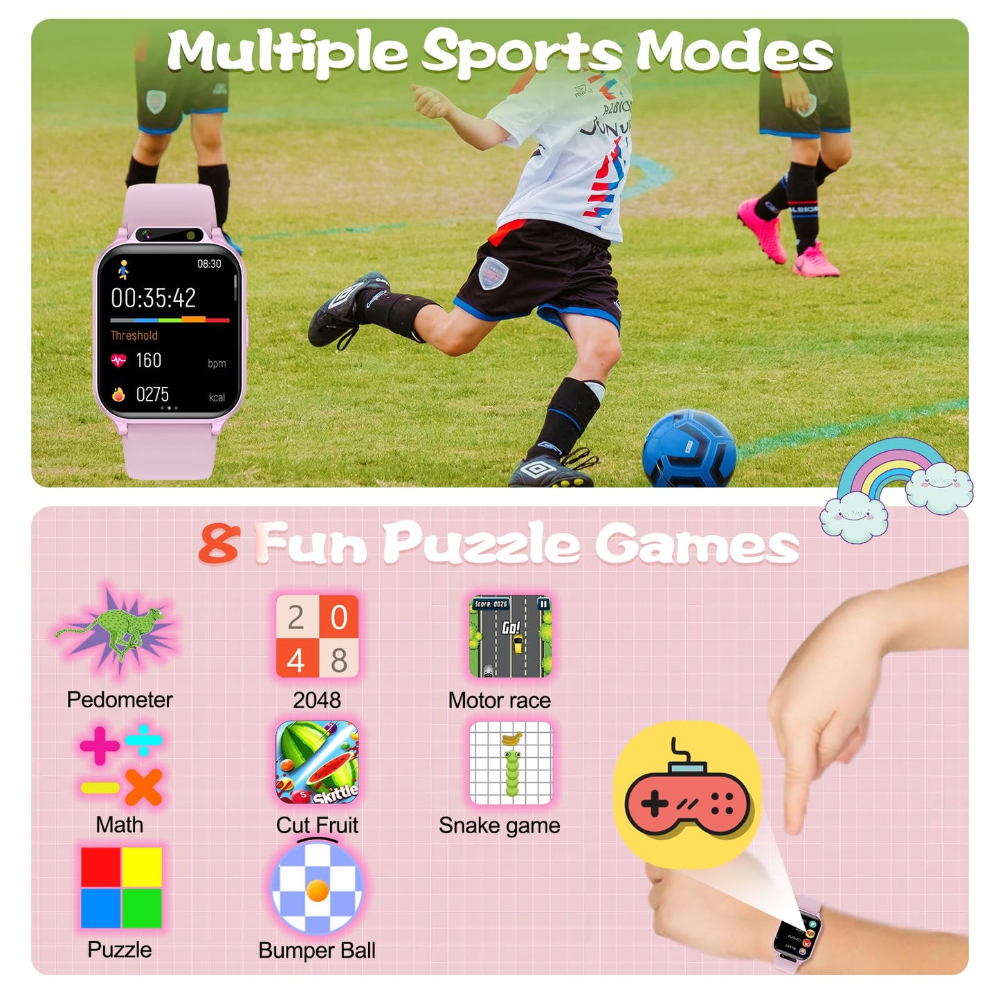 Smart Watch for Kids,1.85" Fitness Tracker with Heart Rate,Sleep Monitor,Built-in AI(Translation/Q&A/Watch Face/Image recognition Smartwatches,NO APP/Phone, Gift for Boys Girls.(Built-in AI, Pink)