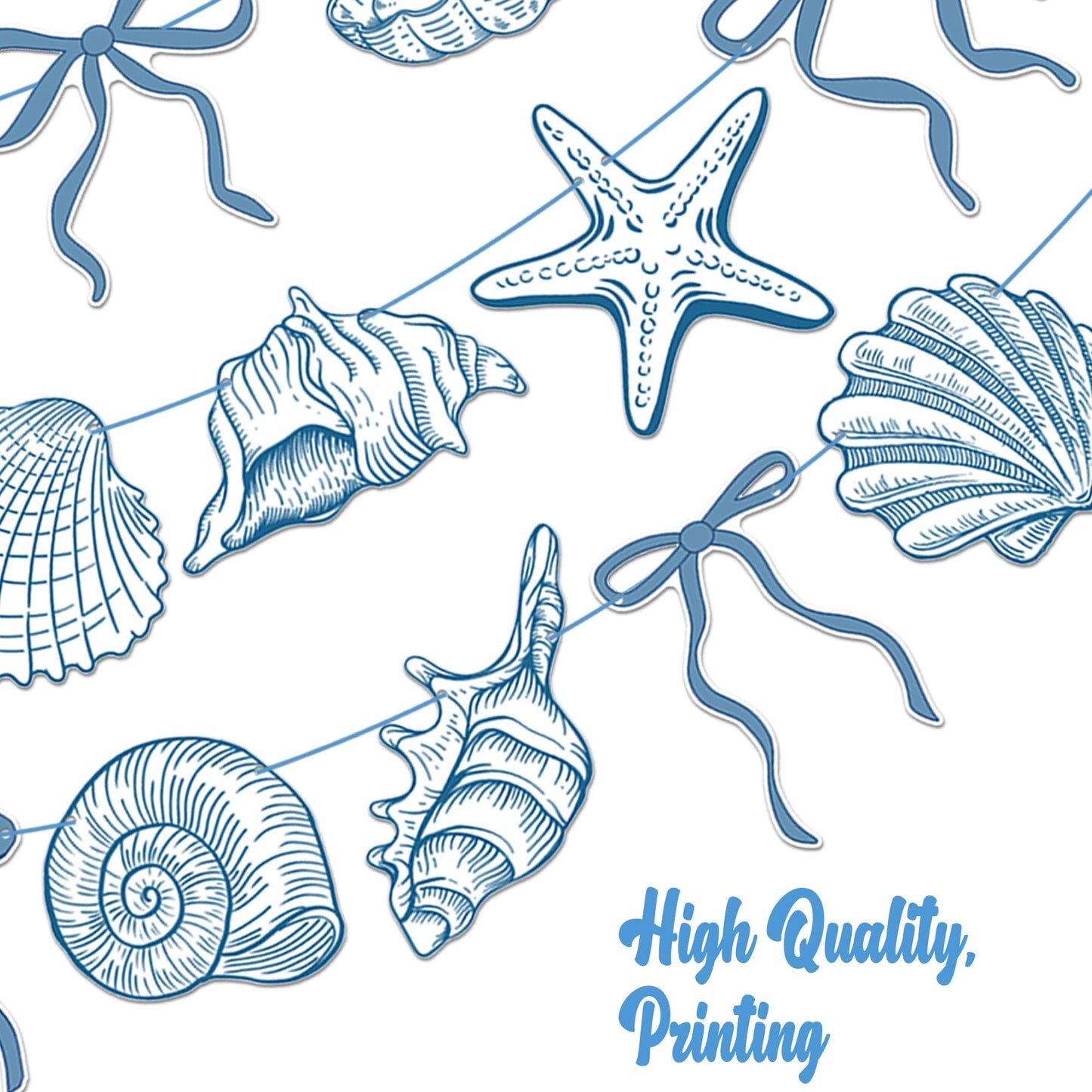 Summer Coastal Beach Party Supplies 3PCS Blue Bow Starfish and Seashell Banners Nautical Party Decor Sea Starfish Seashell Cutout Banner for Baby Shower Wedding Bachelorette Birthday Decorations