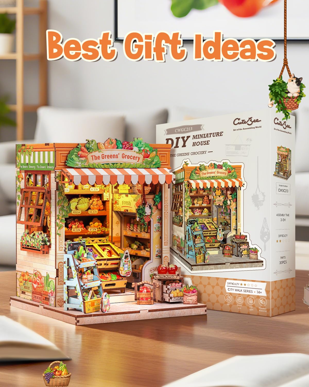 CUTEBEE Book Nook Kit, DIY Miniature House Kits for Adult and Teens, Dollhouse Booknook Tiny House, Bookshelf 3D Wooden Puzzle, DIY Craft Gifts for Family and Friends (The Greens’ Grocery)