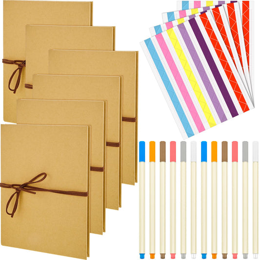 6 Pieces DIY Scrapbook Album 6 x 8 Inch Hardcover Photo Albums Stretchable Folding Kraft Paper Photos Collection Folding Adventure Book for Wedding Anniversary Graduation Gift(White)