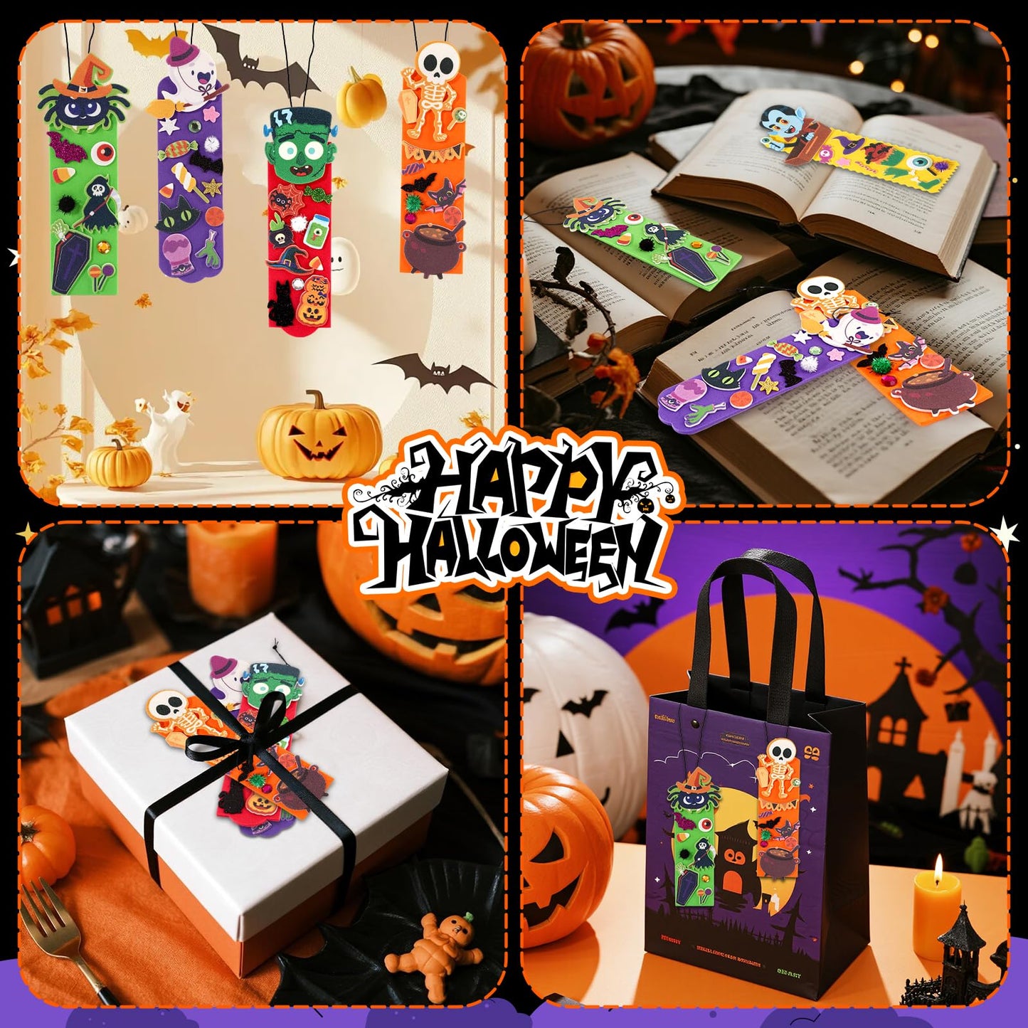 SpringFlower 24 Pack Halloween Crafts for Kids, Halloween Crafts for Party Favors Supply Classroom DIY Activities Classroom Rewards, DIY Bookmark for Trick or Treat Prizes Gifts