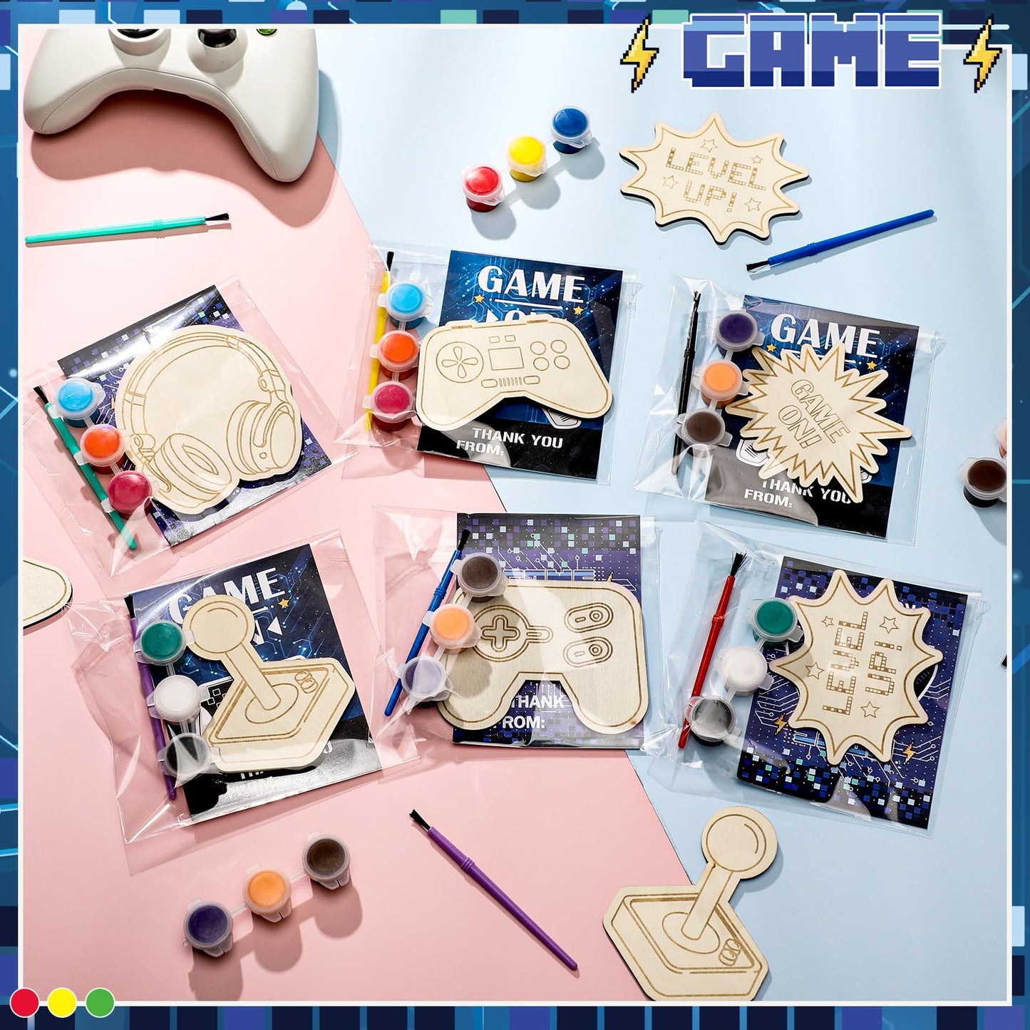 Chunful 24 Sets Video Game Party Favors Video Game Wooden Painting Crafts Kits DIY Gaming Paint Arts and Crafts Gifts for Home Birthday Gaming Theme Party Decoration Craft Project